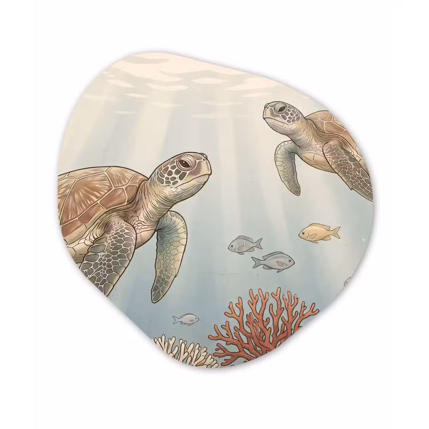 Schildpad - Onderwater - Natuur - Illustratie Wandcirkel Organisch Aluminium middel -3d