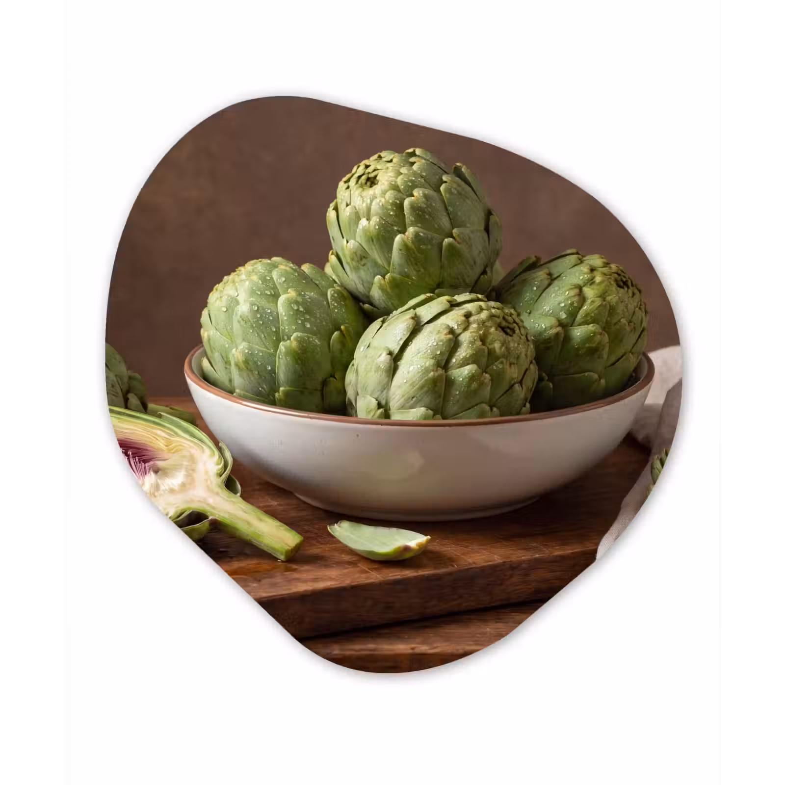 Organic painting - Aluminum -. Vegetables - Artichoke - Kitchen - Groenten - Artisjok - Keuken Wandcirkel Organisch Aluminium middel