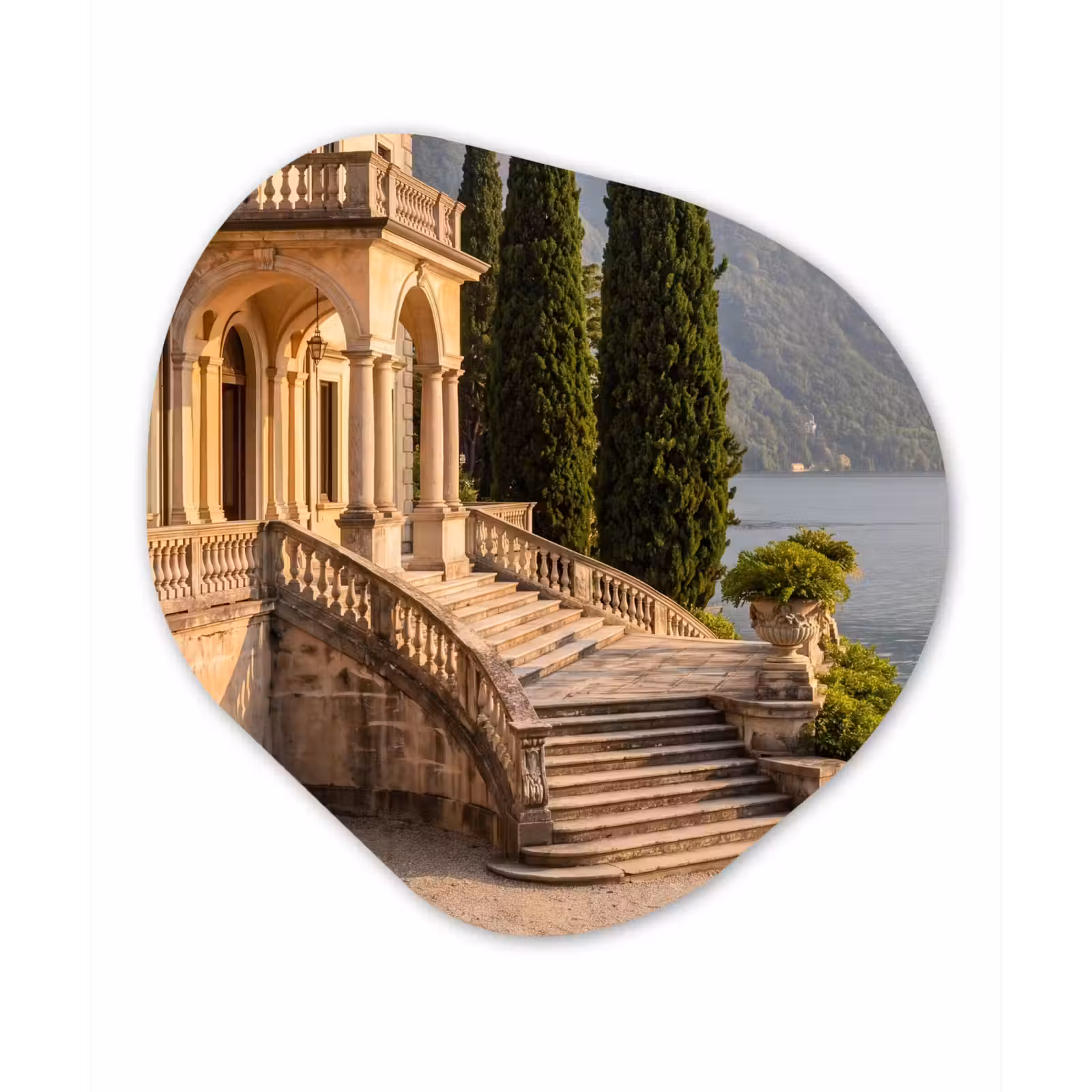 Organic painting - Aluminum -. Villa - Water - Stairs - Villa - water -trappen Wandcirkel Organisch Aluminium middel