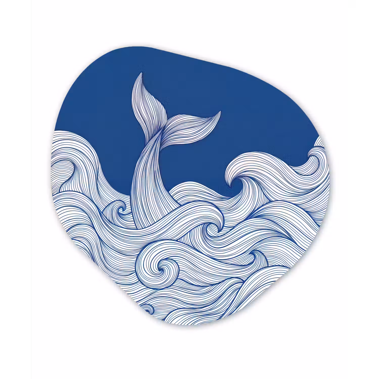 Walvis - Staart - Golven - Lijntekening - Blauw Wandcirkel Organisch Aluminium middel -3d