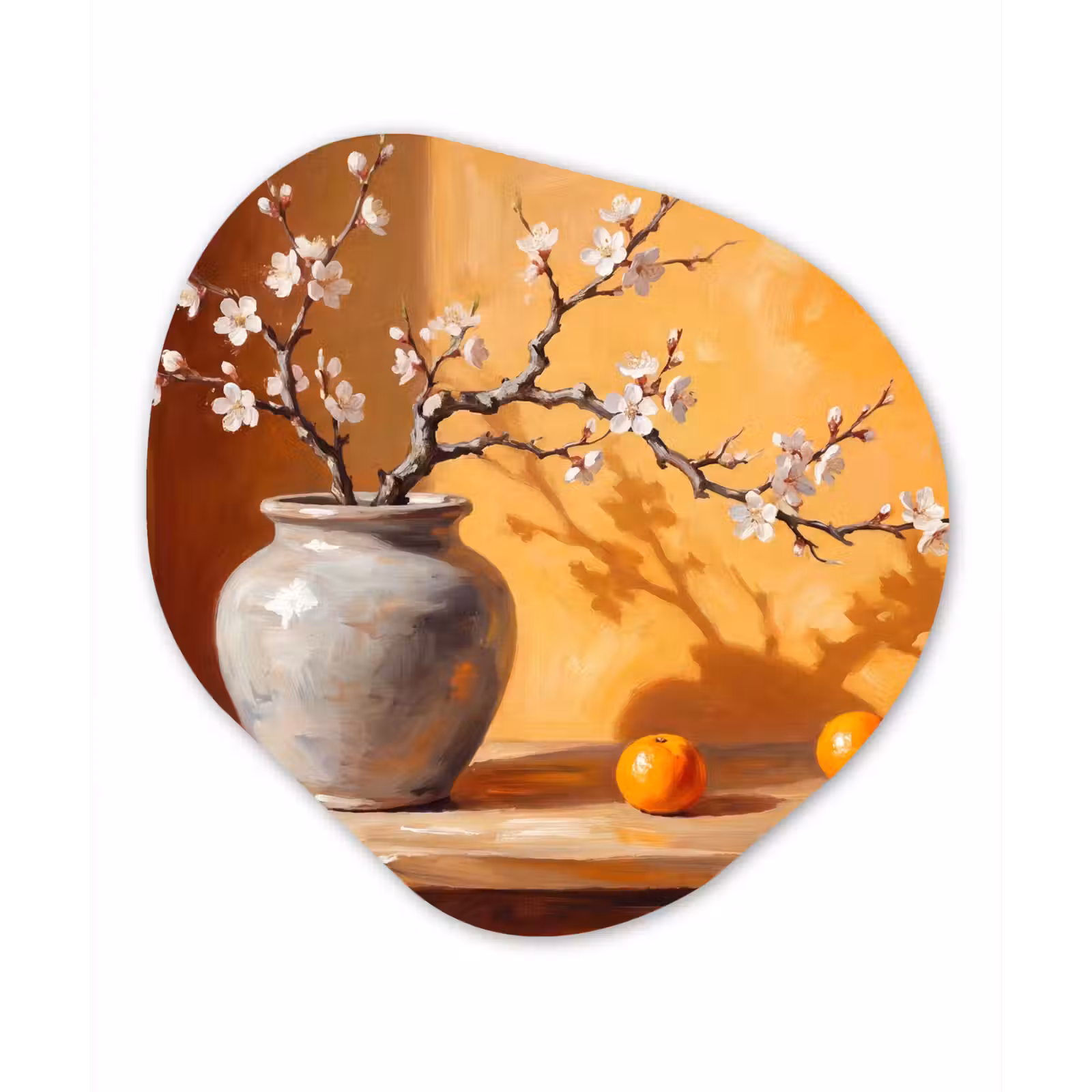 Organic painting - Aluminum -. White Flowers - Still Life - Witte bloemen - Stilleven Wandcirkel Organisch Aluminium middel