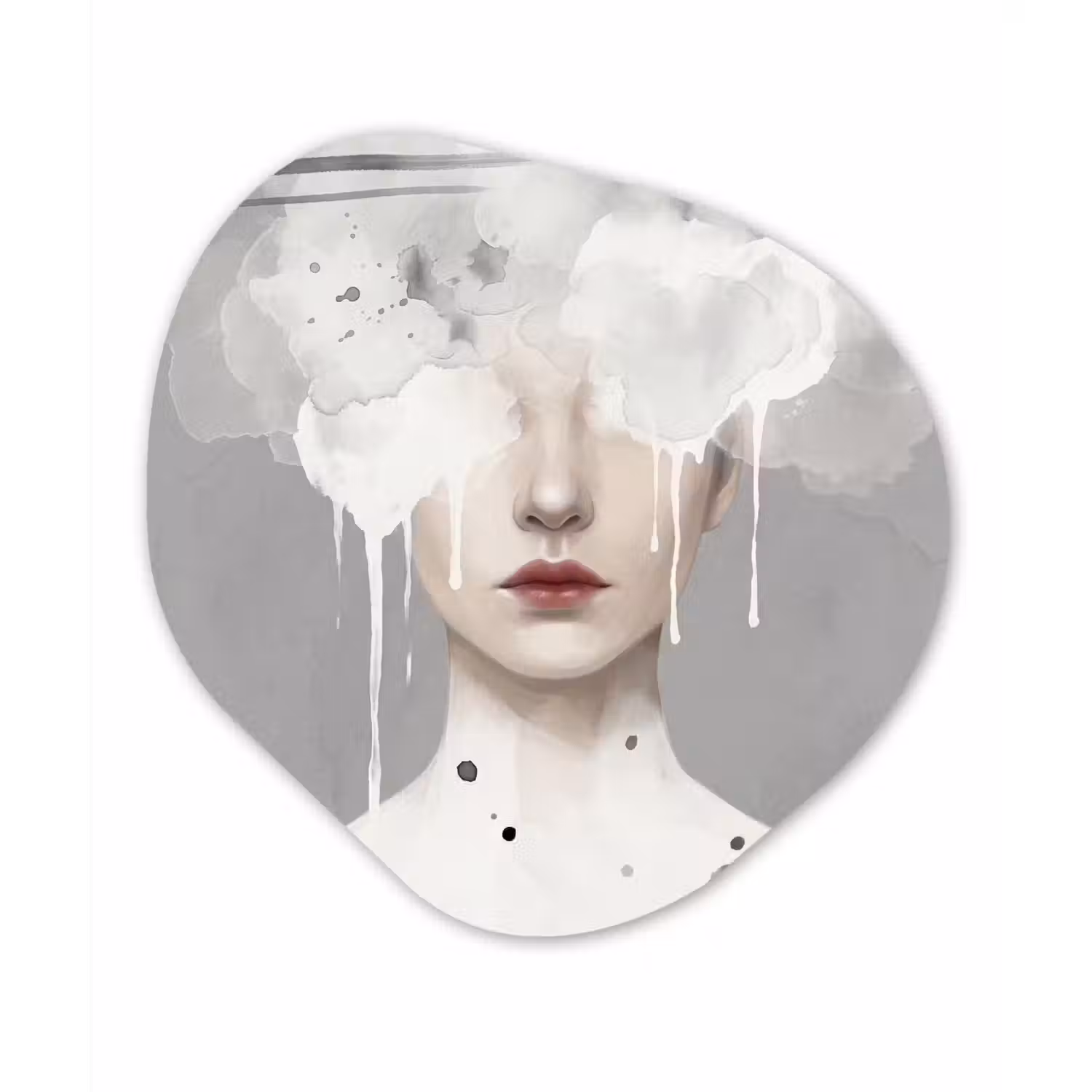 Vrouw - Wolk - Grijs Wandcirkel Organisch Aluminium middel -3d