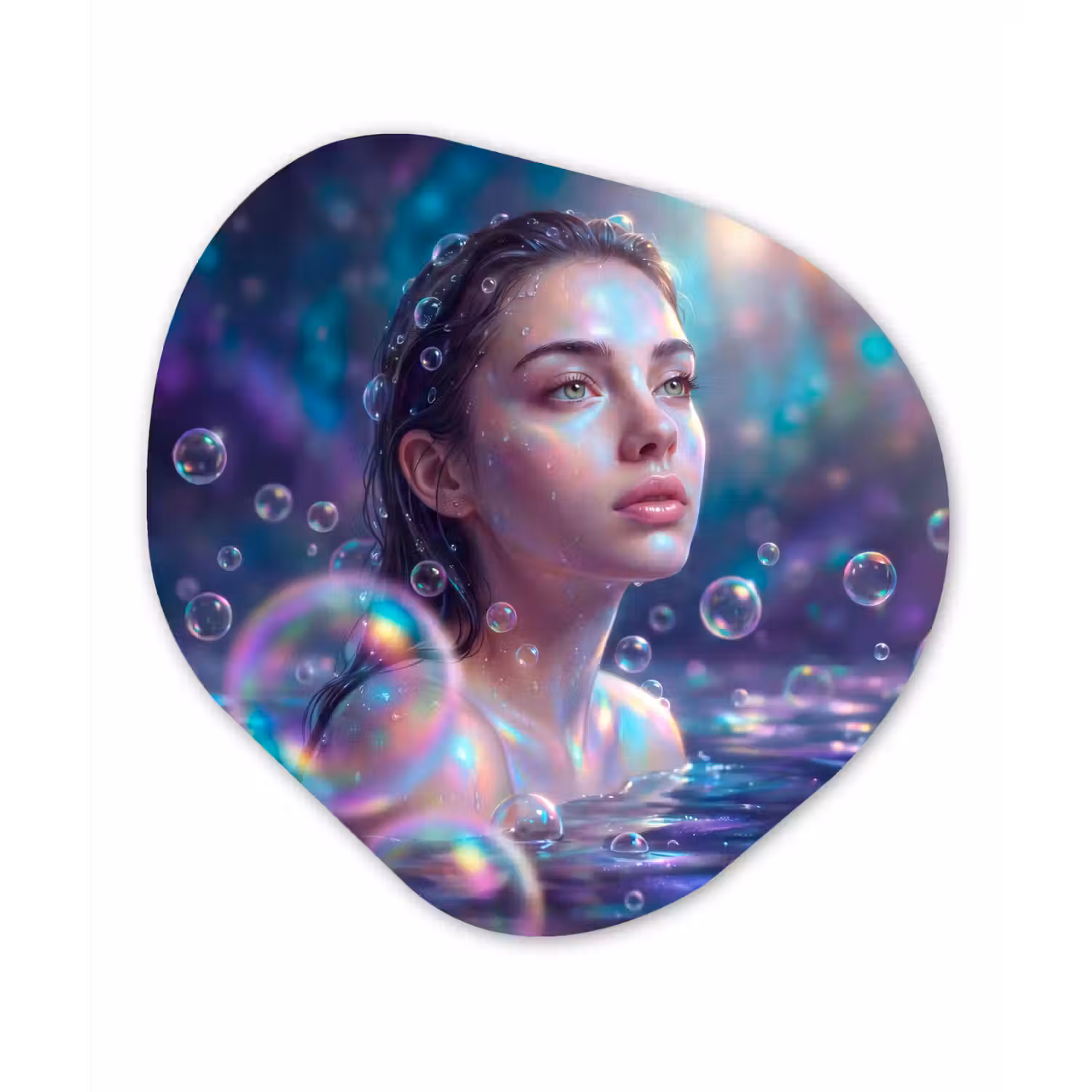 Vrouw - Water - Portret - Kleurrijk - Modern Wandcirkel Organisch Aluminium middel -3d