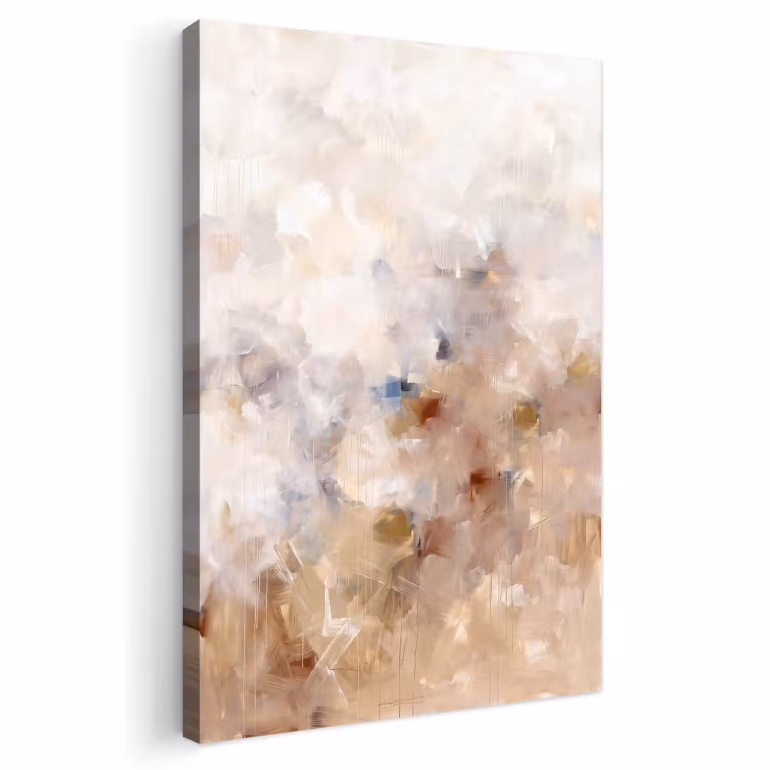 Abstract - Borstelstreken - Modern - Beige - Kunst Tuinposter op houten frame 2 cm dik klein -3d