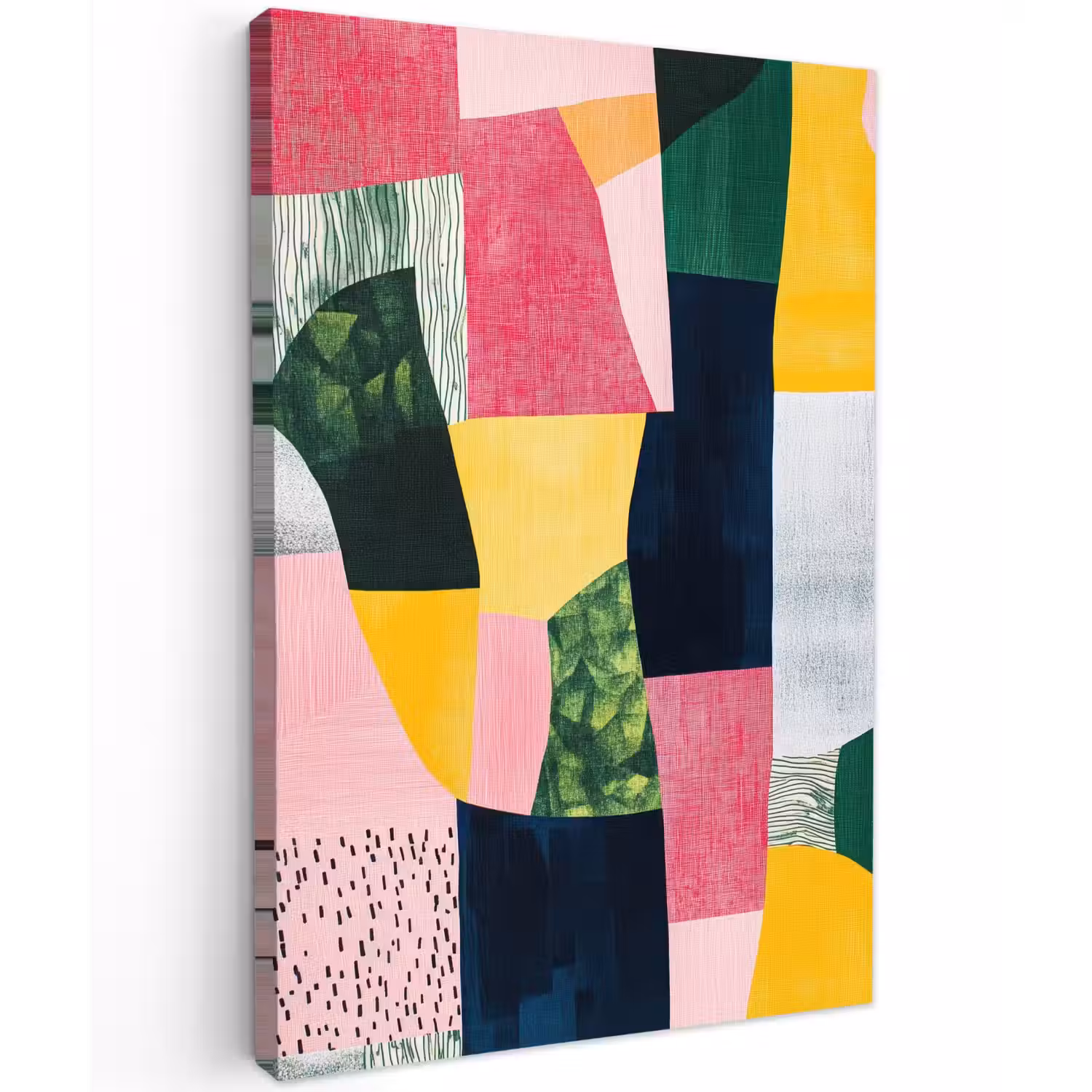 Abstract - Roze - Lappen - Vormen - Geel Tuinposter op houten frame 2 cm dik klein -3d