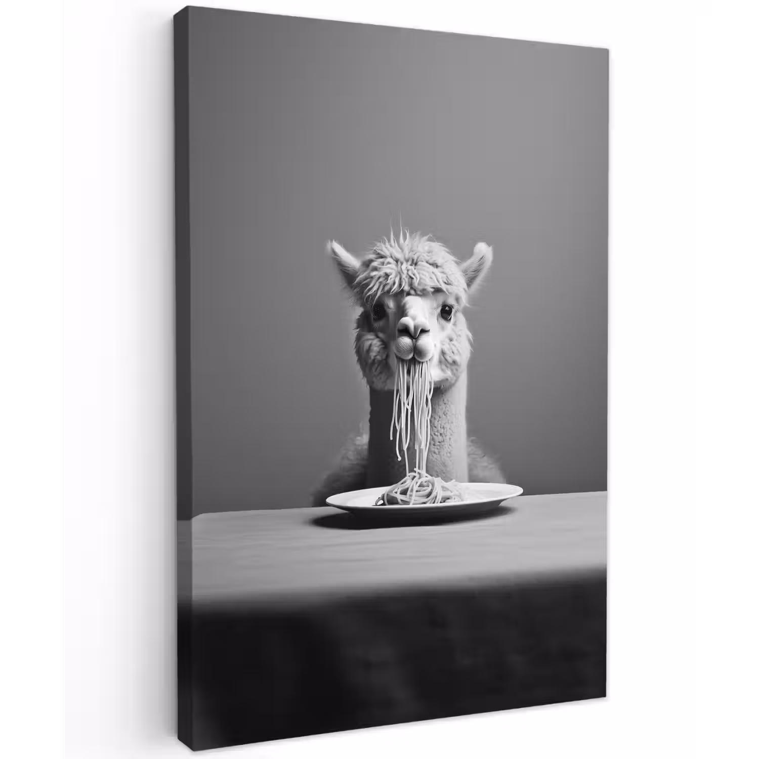 Alpaca - Pasta - Zwart - Wit - Grappig - Dieren Tuinposter op houten frame 2 cm dik klein -3d