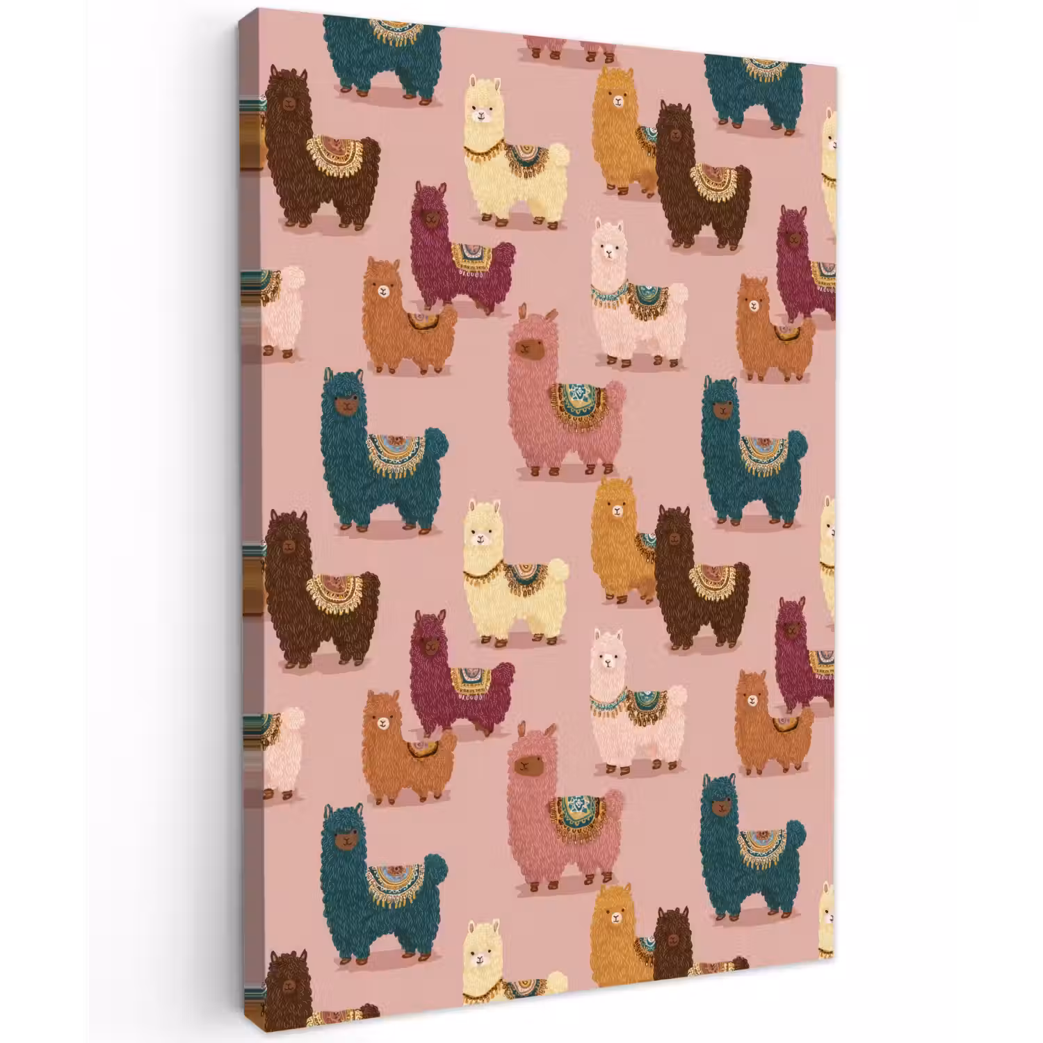 Alpaca's - Patroon - Kleurrijk Tuinposter op houten frame 2 cm dik klein 841 -3d