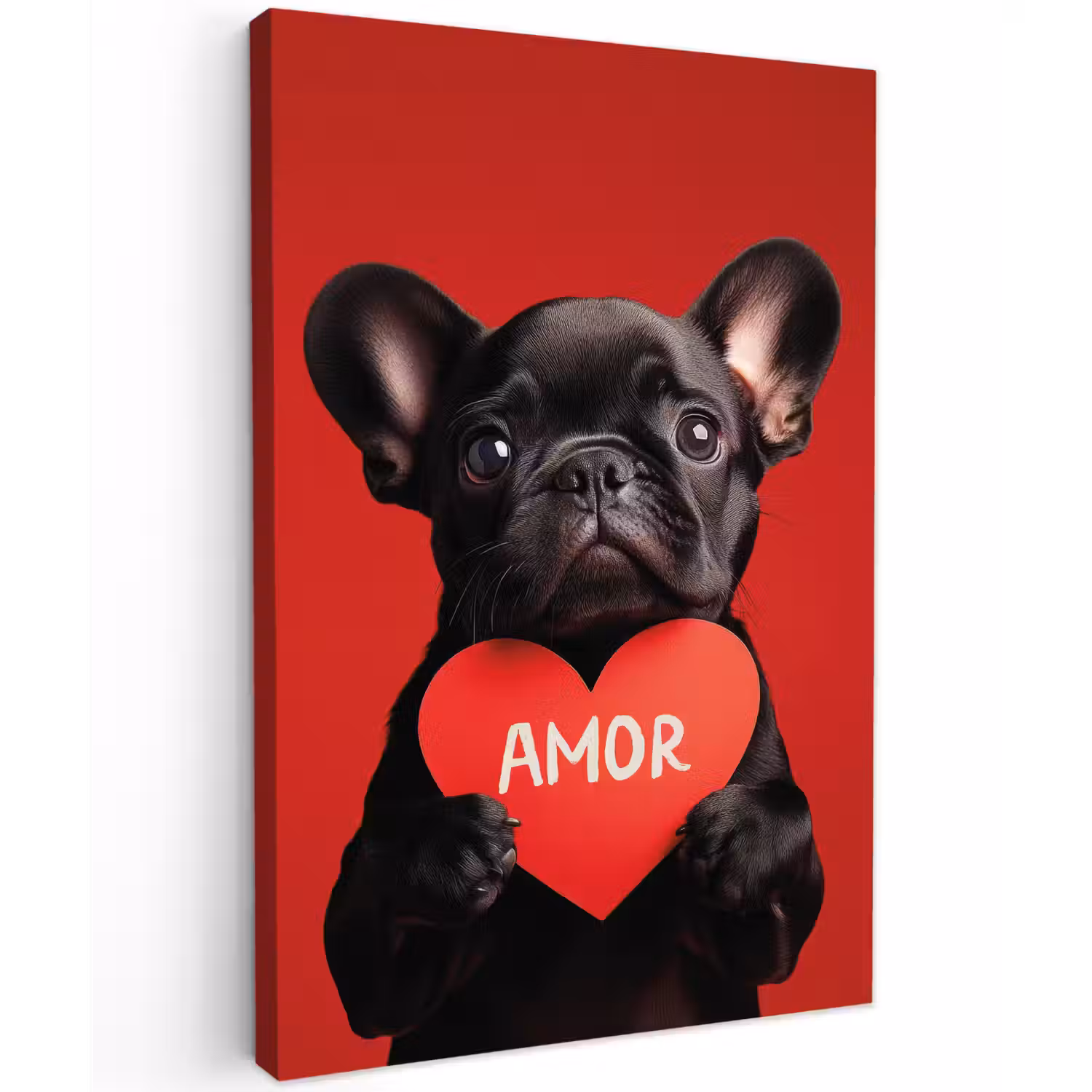 Amor - Hond - Hartje - Rood Tuinposter op houten frame 2 cm dik klein -3d