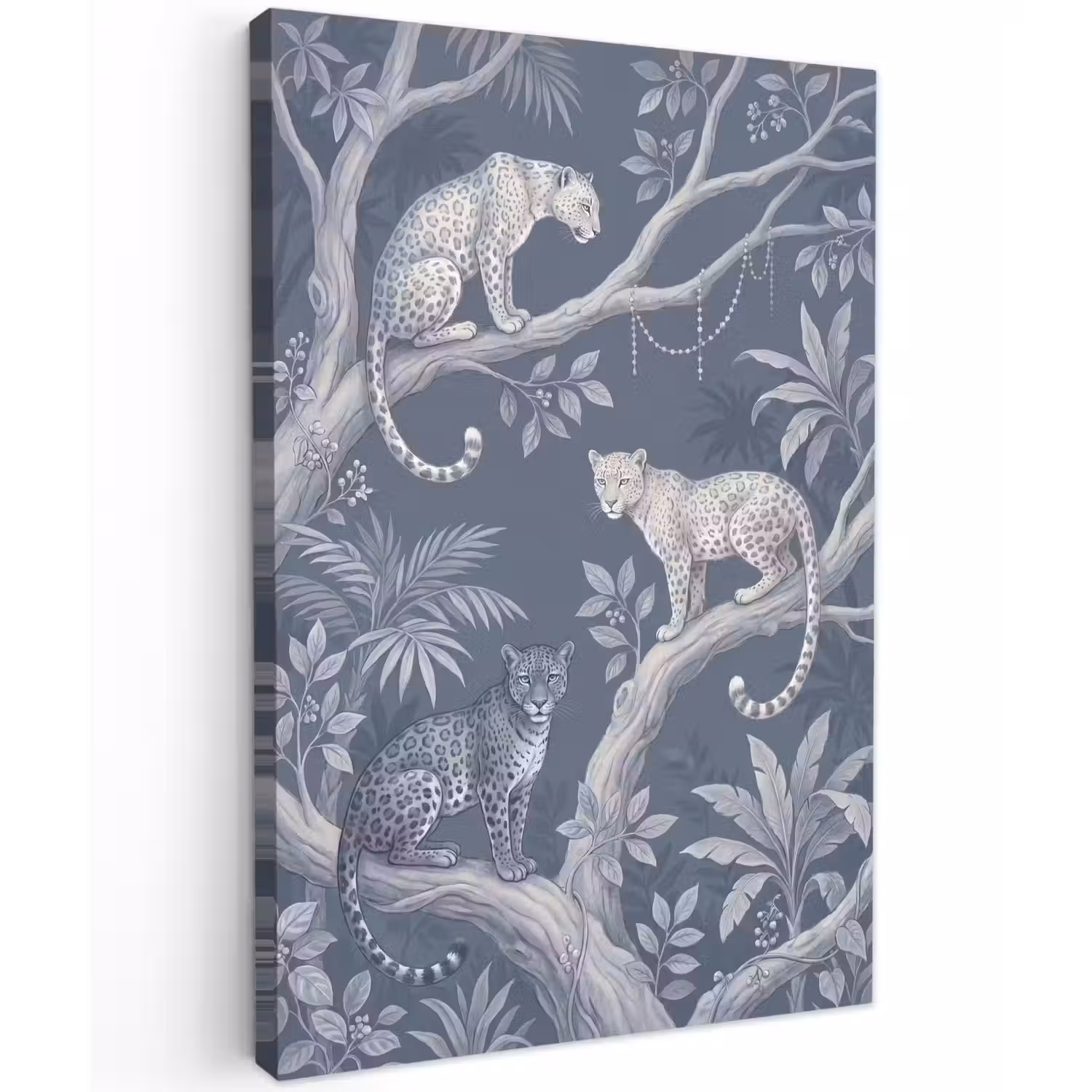 Dieren - Jungle - Illustratie - Bomen - Blauw Tuinposter op houten frame 2 cm dik klein -3d