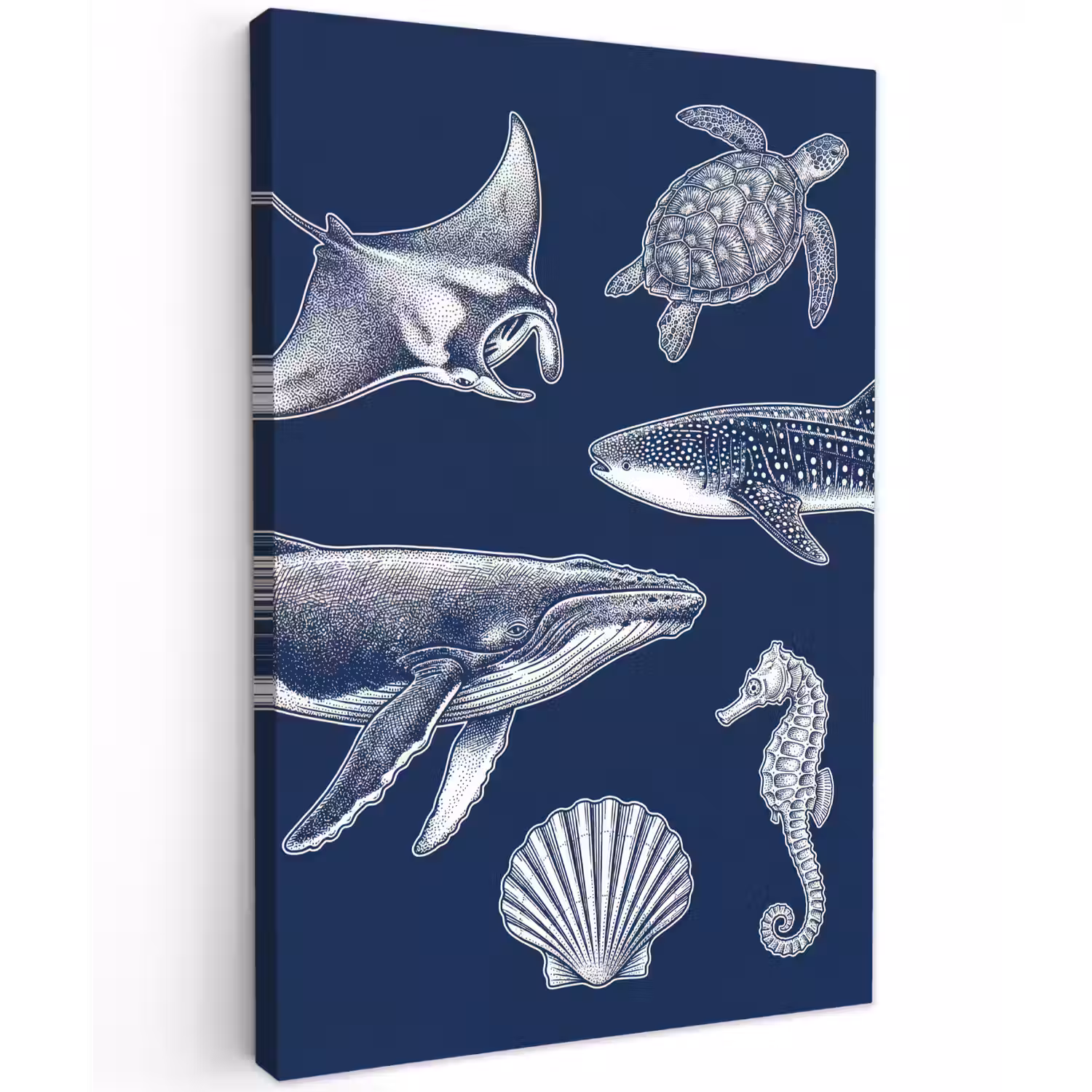 Dieren - Zeeleven - Oceaan - Graveren - Blauw Tuinposter op houten frame 2 cm dik klein -3d