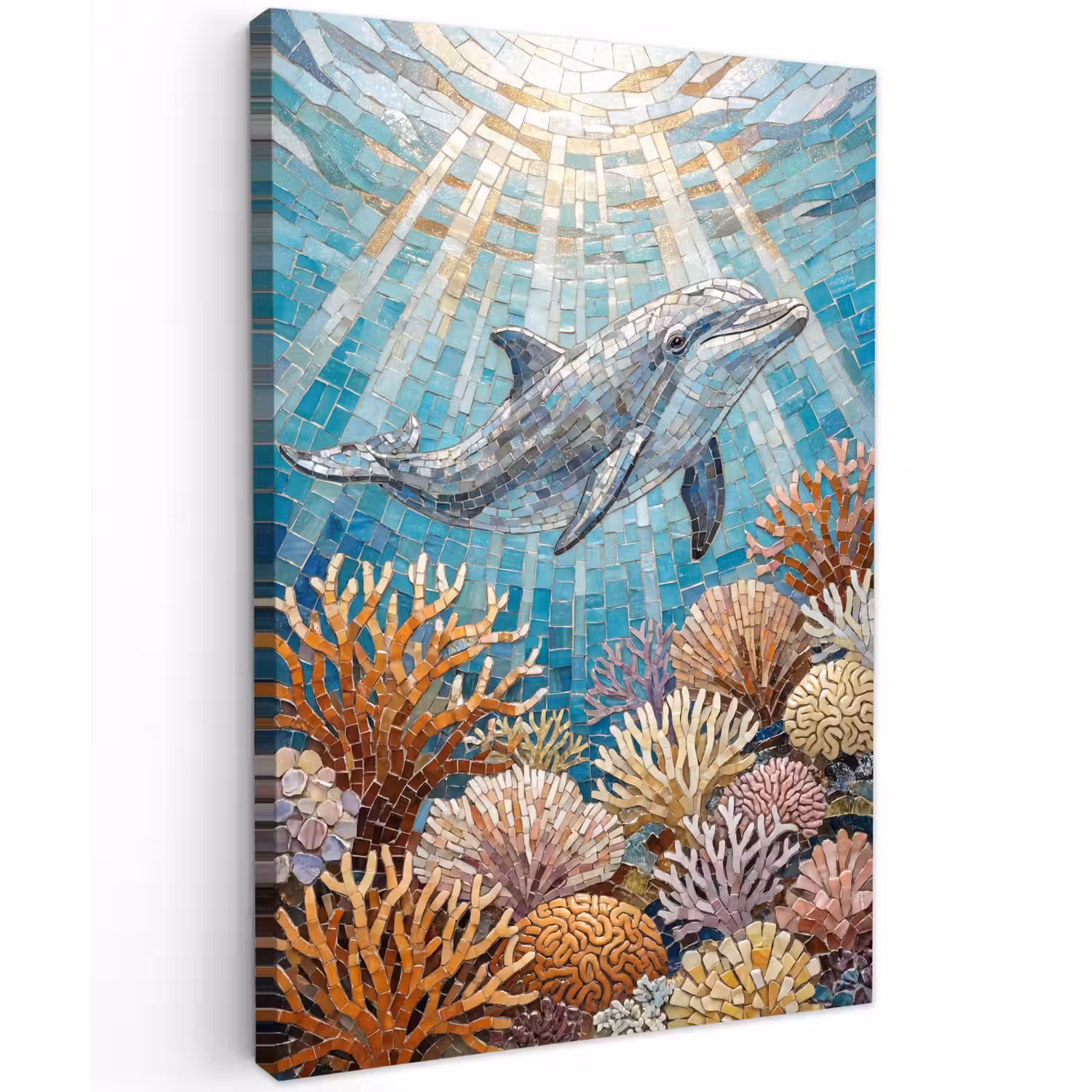 Dieren - Mozaïek - Oceaan - Koraal - Blauw Tuinposter op houten frame 2 cm dik klein -3d