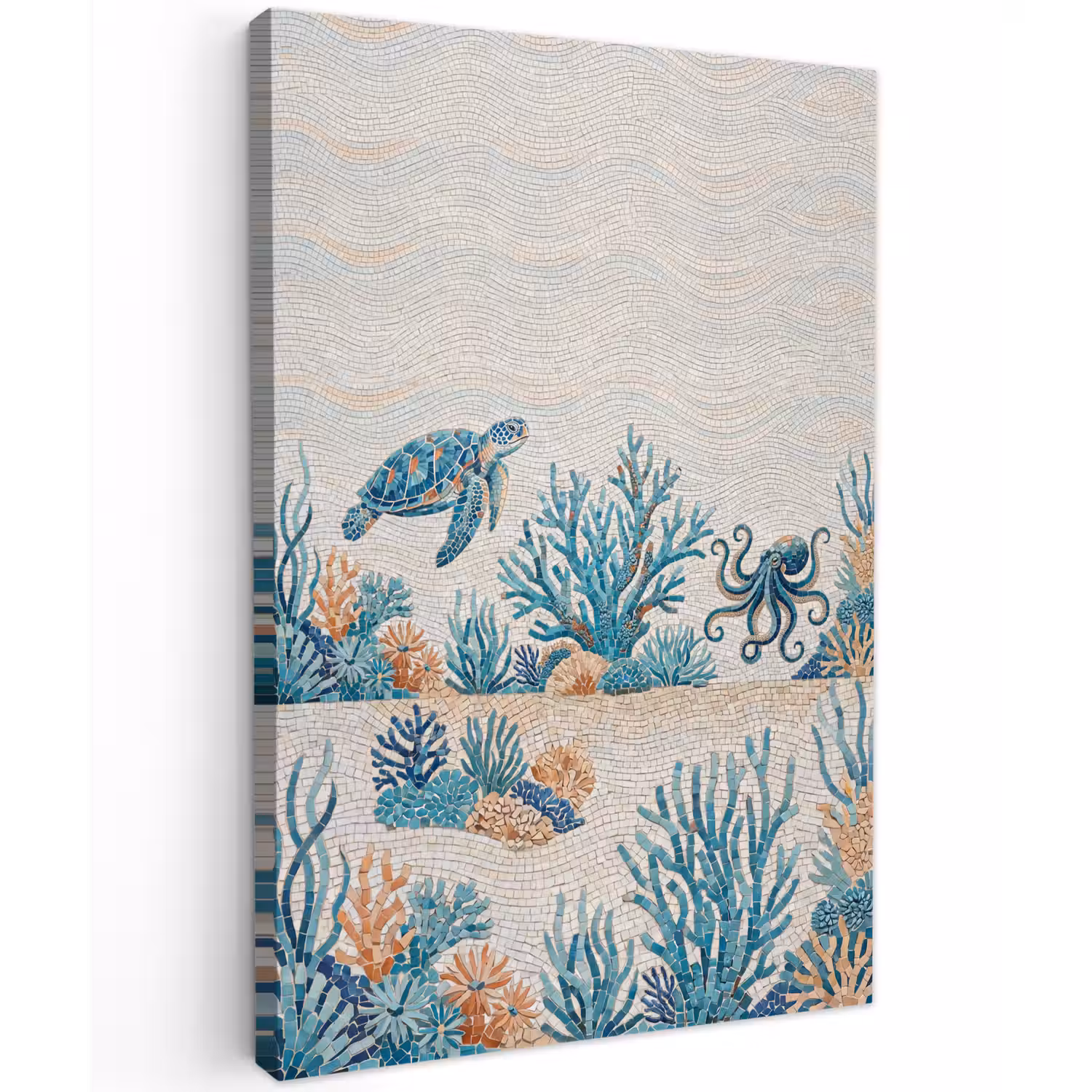 Dieren - Onderwater - Natuur - Mozaïek - Blauw Tuinposter op houten frame 2 cm dik klein -3d