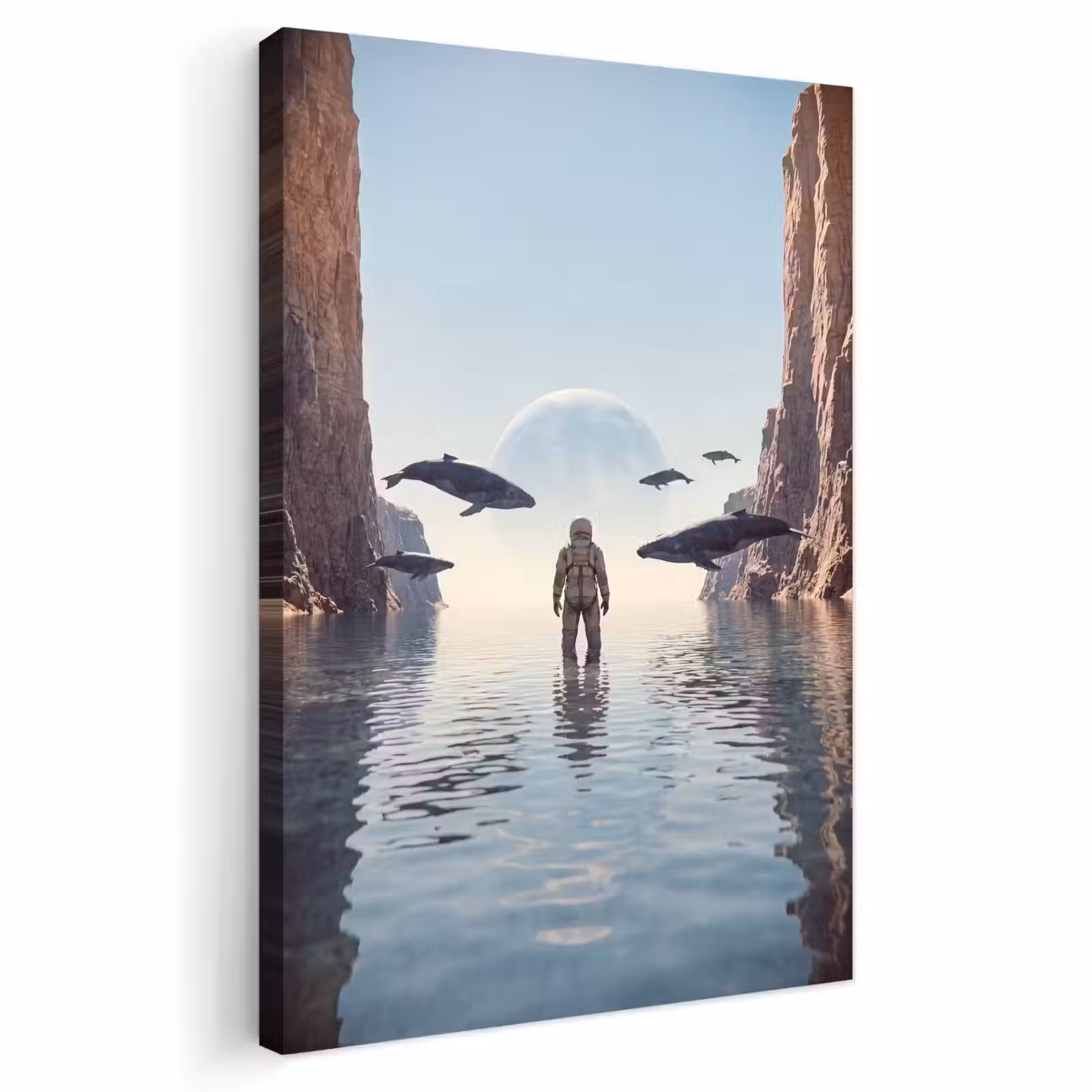 Outdoor Canvas Print - Astronaut - Whale - Fantasy - Ruimtevaarder - Walvis - Fantasie Tuinposter op houten frame 2 cm dik klein