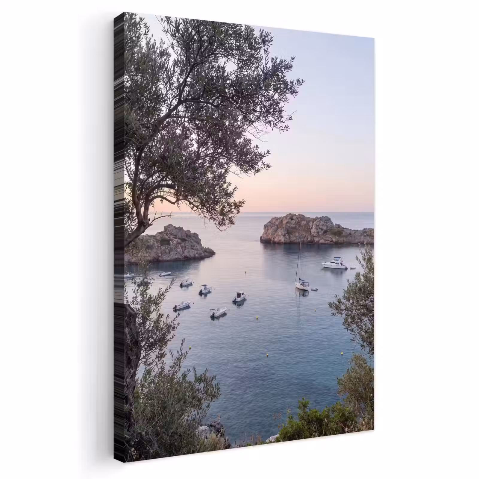 Outdoor Canvas Print - Bay - boats - sunset - Baai - boten - zonsondergang Tuinposter op houten frame 2 cm dik klein