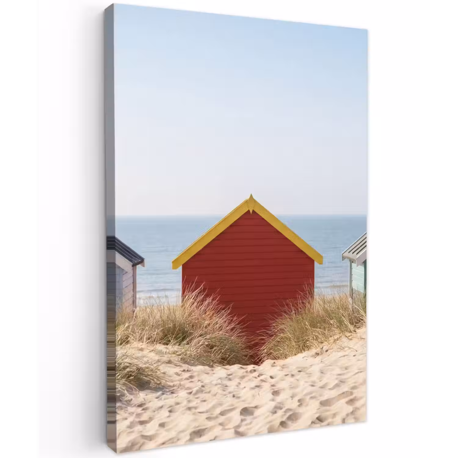 Strand - Huisjes - Kleurrijk - Duinen Tuinposter op houten frame 2 cm dik klein -3d