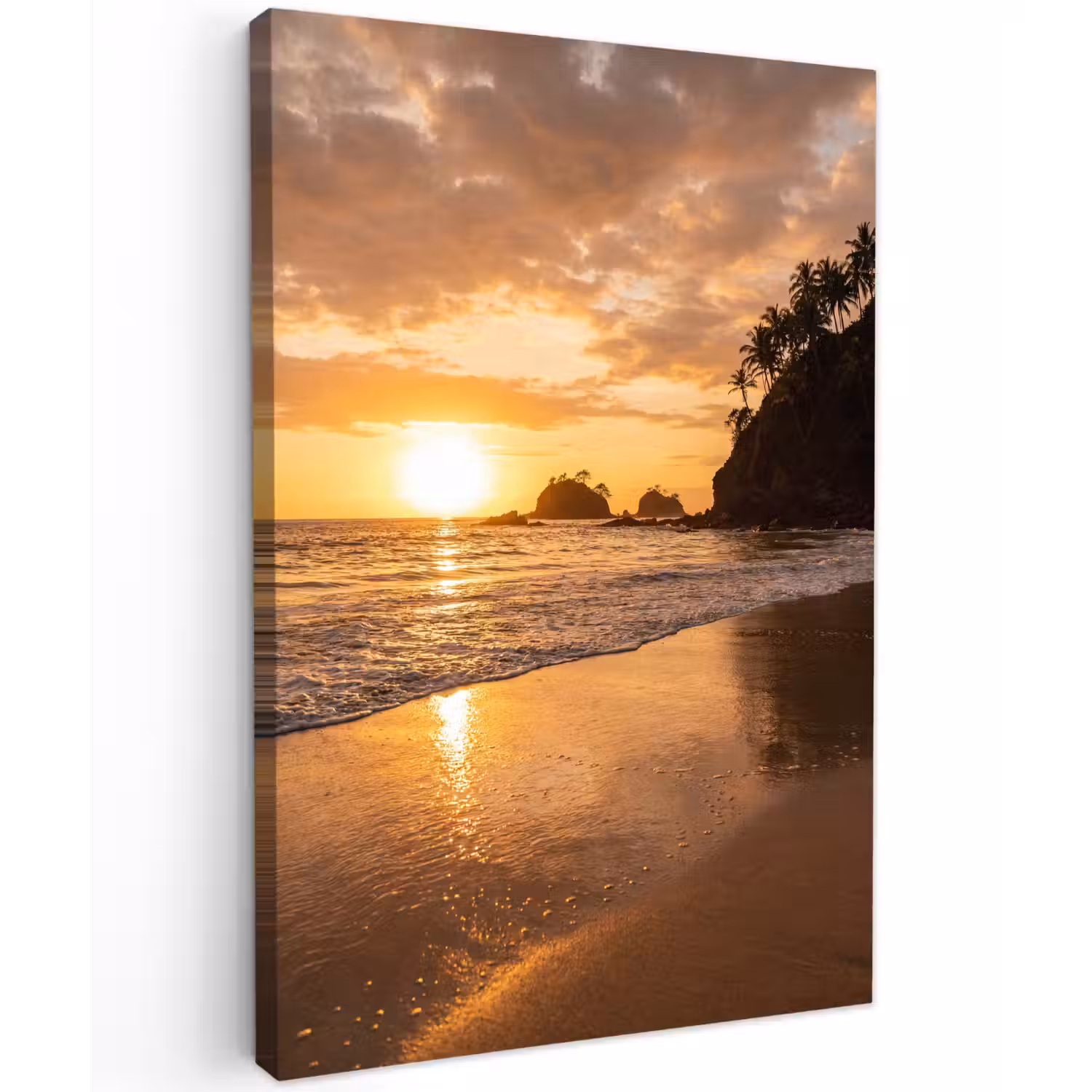Strand - Zonsondergang - Natuur - Tropisch - Oranje Tuinposter op houten frame 2 cm dik klein -3d