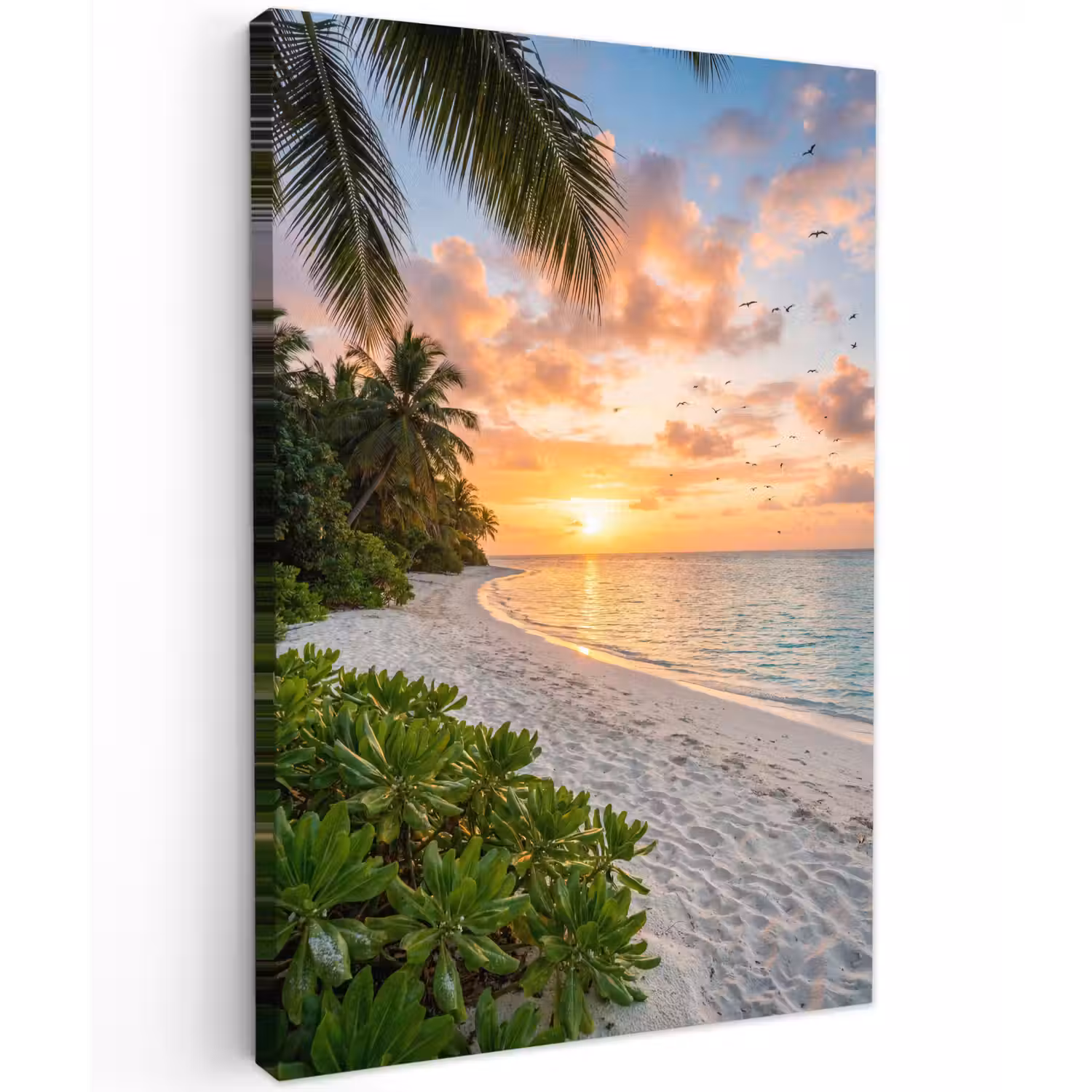 Strand - Zonsondergang - Palmbomen - Tropisch - Natuur Tuinposter op houten frame 2 cm dik klein -3d