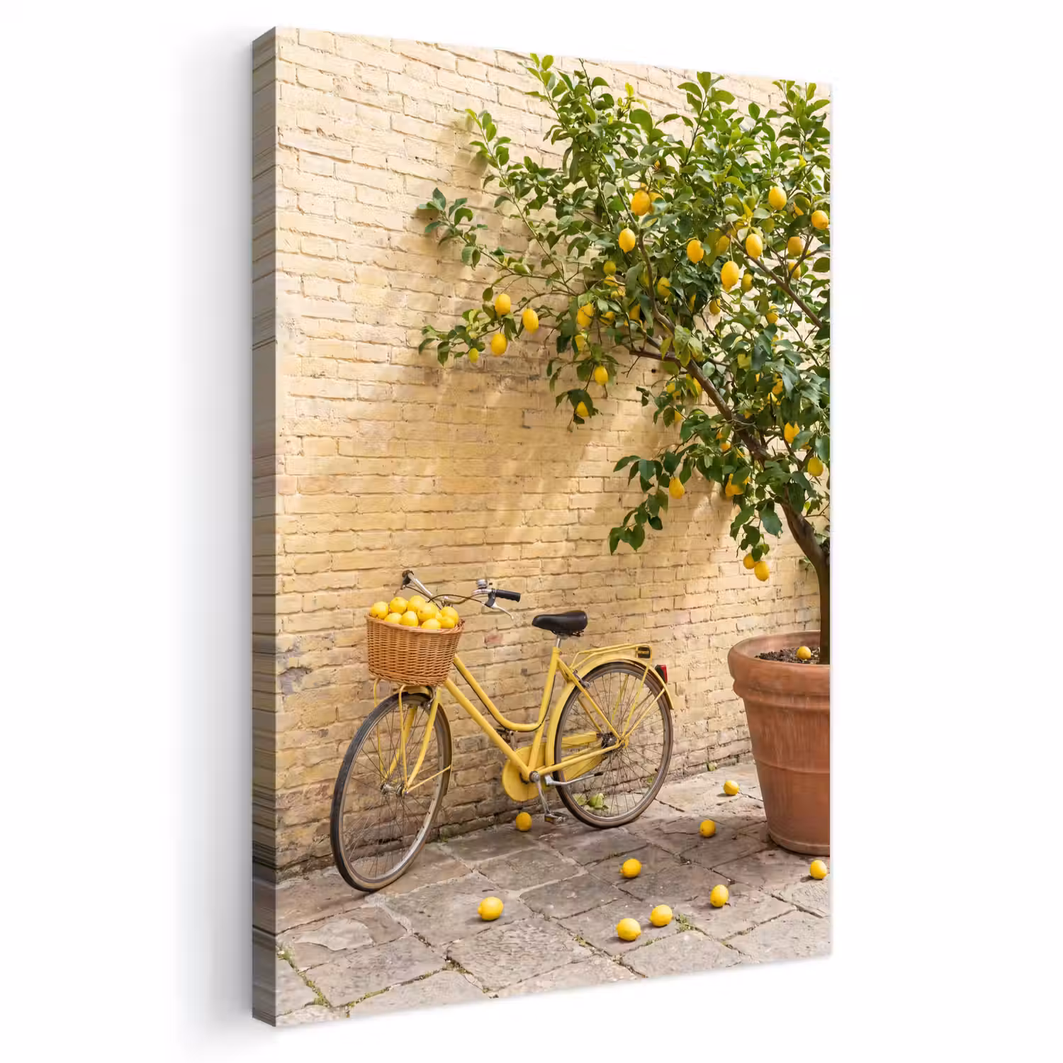 Fiets - Mand - Eten - Geel - Zomer Tuinposter op houten frame 2 cm dik klein -3d