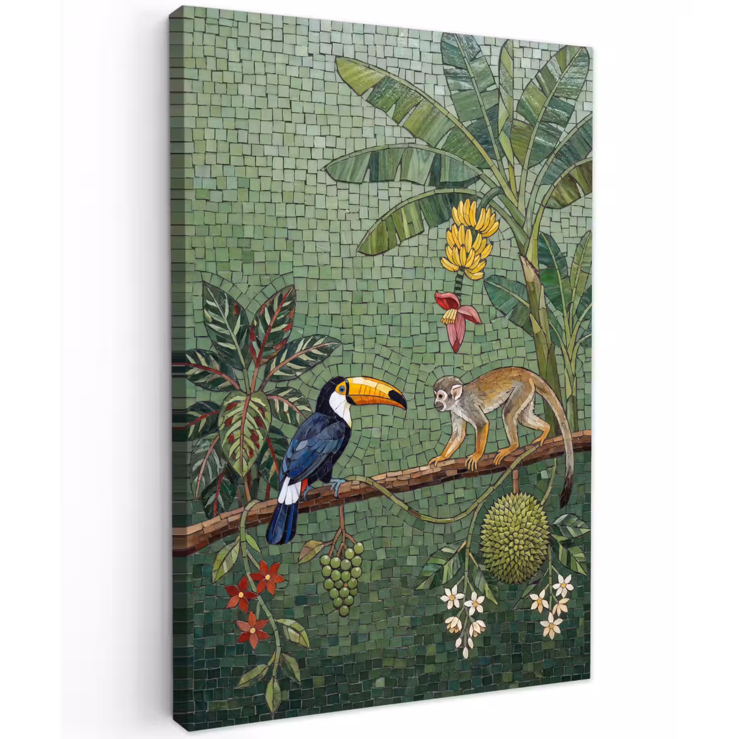 Vogel - Dier - Jungle - Mozaïek - Natuur Tuinposter op houten frame 2 cm dik klein -3d