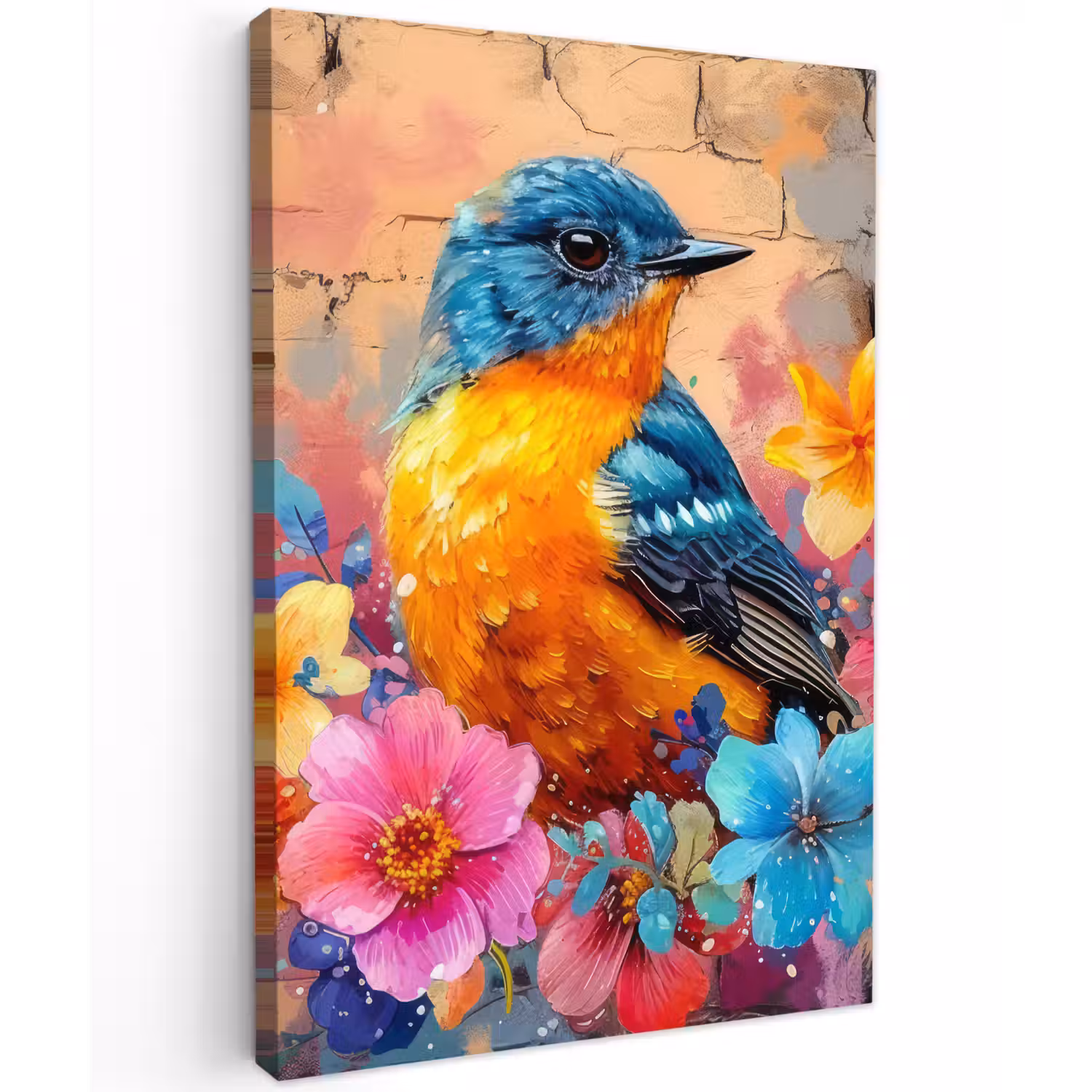 Vogel in Bloemenpracht Tuinposter op houten frame 2 cm dik klein -3d