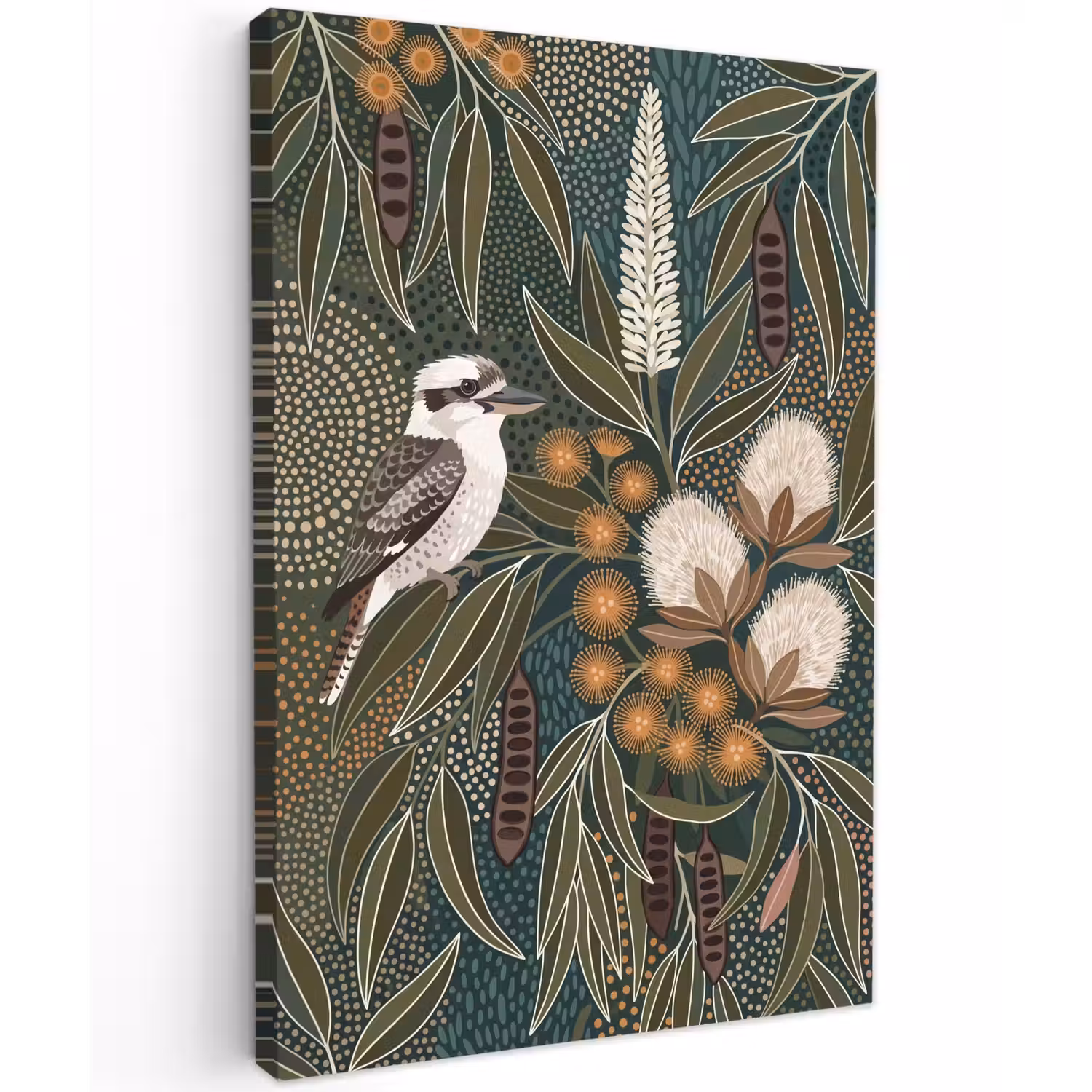 Vogel - Bladeren - Natuur - Illustratie - Groen Tuinposter op houten frame 2 cm dik klein -3d