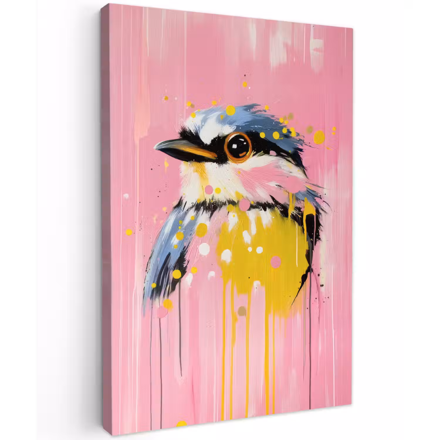 Vogel - Roze - Geel - Blauw Tuinposter op houten frame 2 cm dik klein -3d