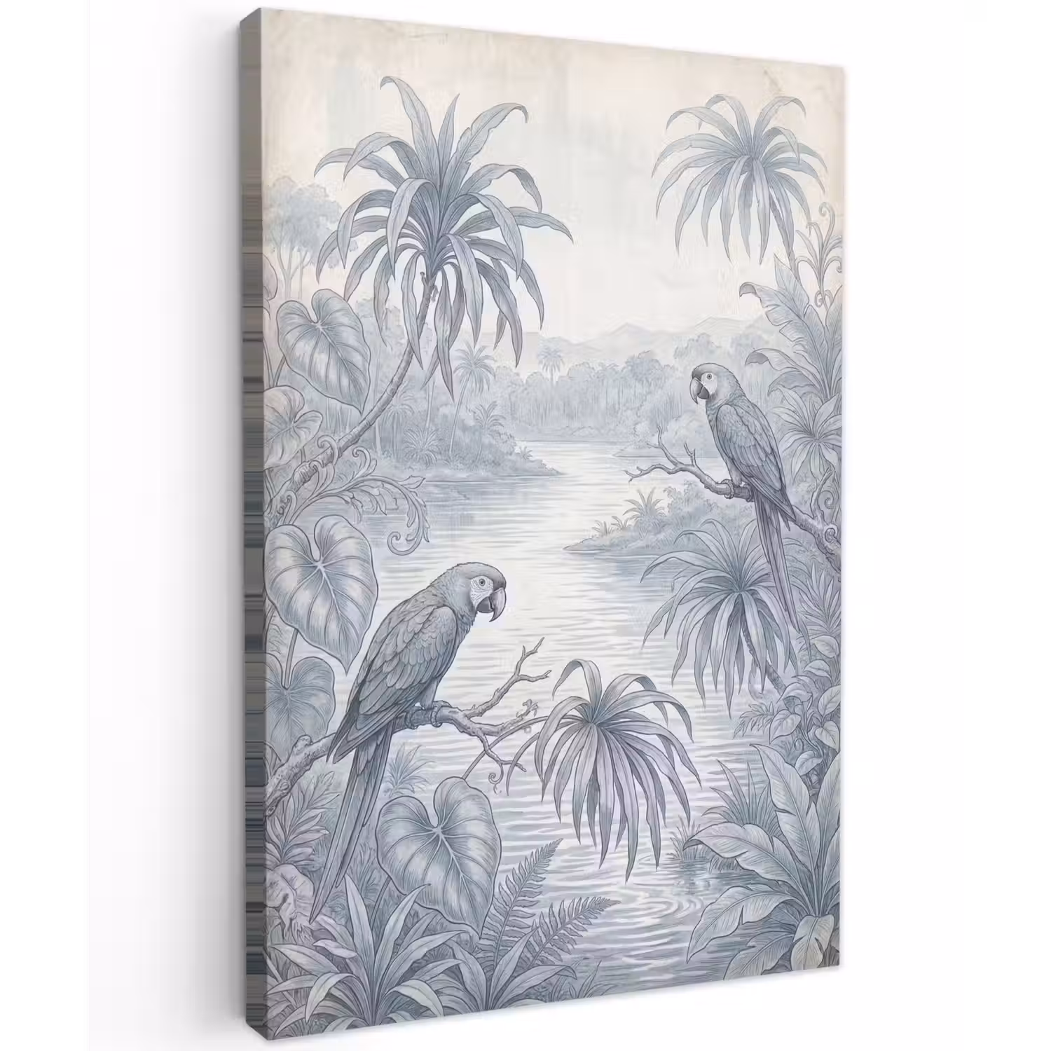 Vogel - Rivier - Tropisch - Illustratie - Blauw Tuinposter op houten frame 2 cm dik klein -3d