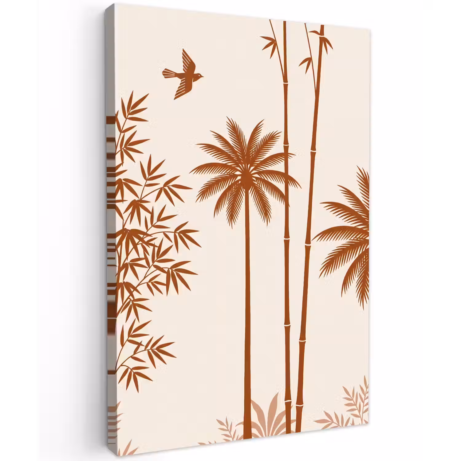 Vogel - Boom - Tropisch - Minimalistisch - Bruin Tuinposter op houten frame 2 cm dik klein -3d