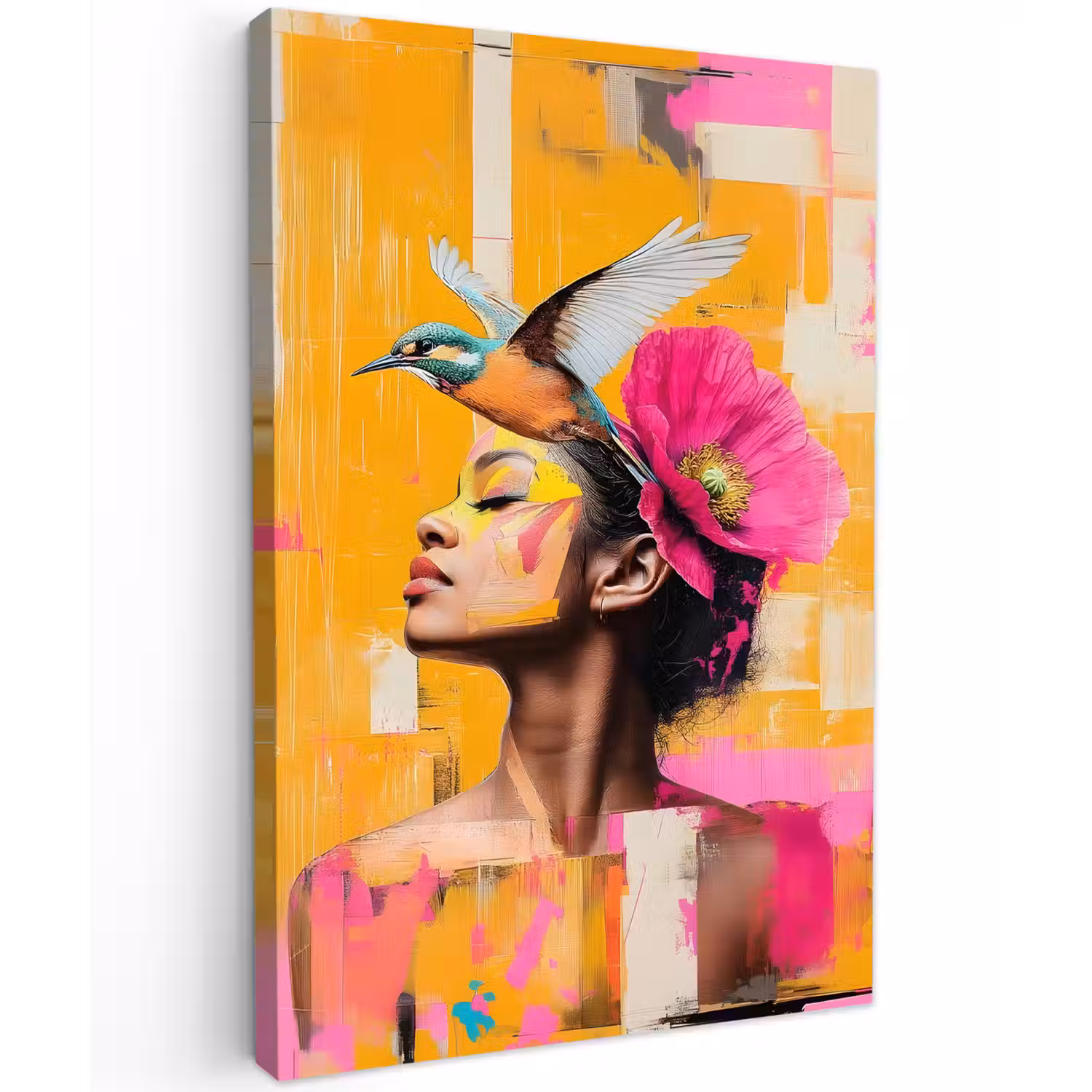Vogel - Vrouw - Abstract - Bloem Tuinposter op houten frame 2 cm dik klein -3d