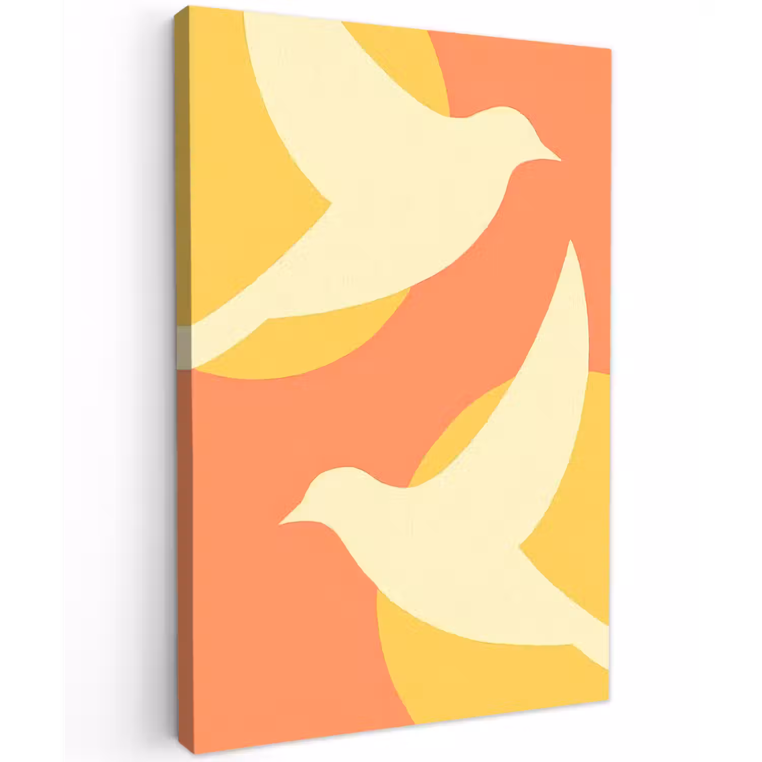 Vogels - Cirkels - Geel Tuinposter op houten frame 2 cm dik klein -3d