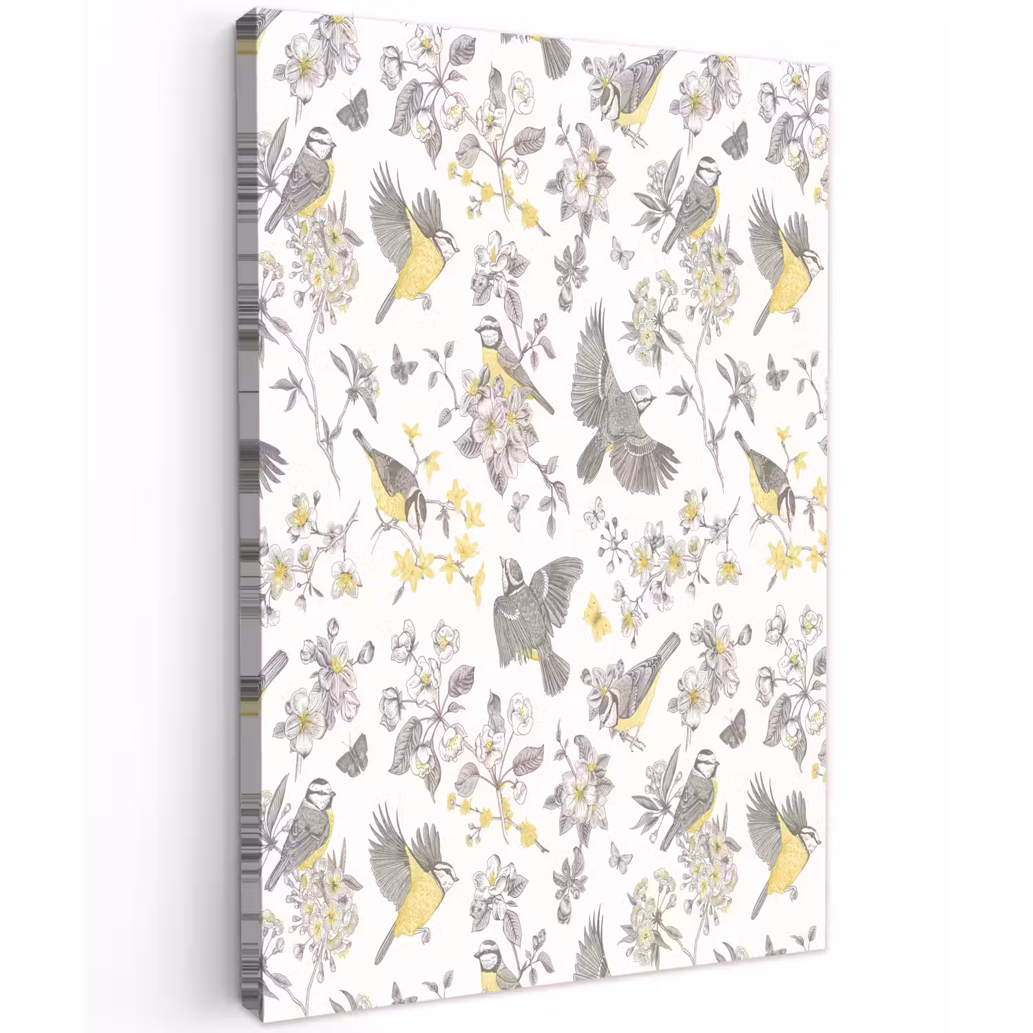 Birds - Flowers - Gray - Yellow Tuinposter op houten frame 2 cm dik klein 841 -3d