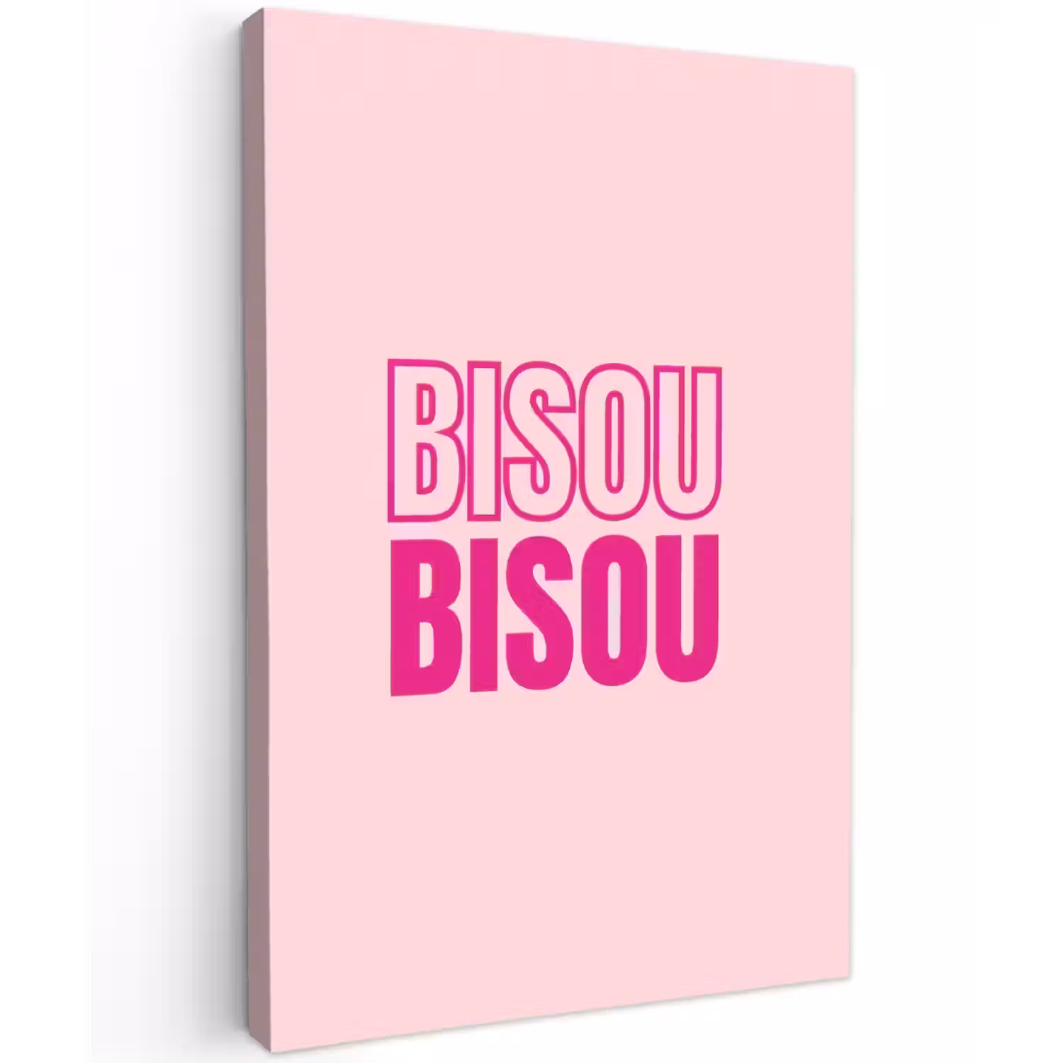 Bisou - Roze - Minimalistisch Tuinposter op houten frame 2 cm dik klein -3d