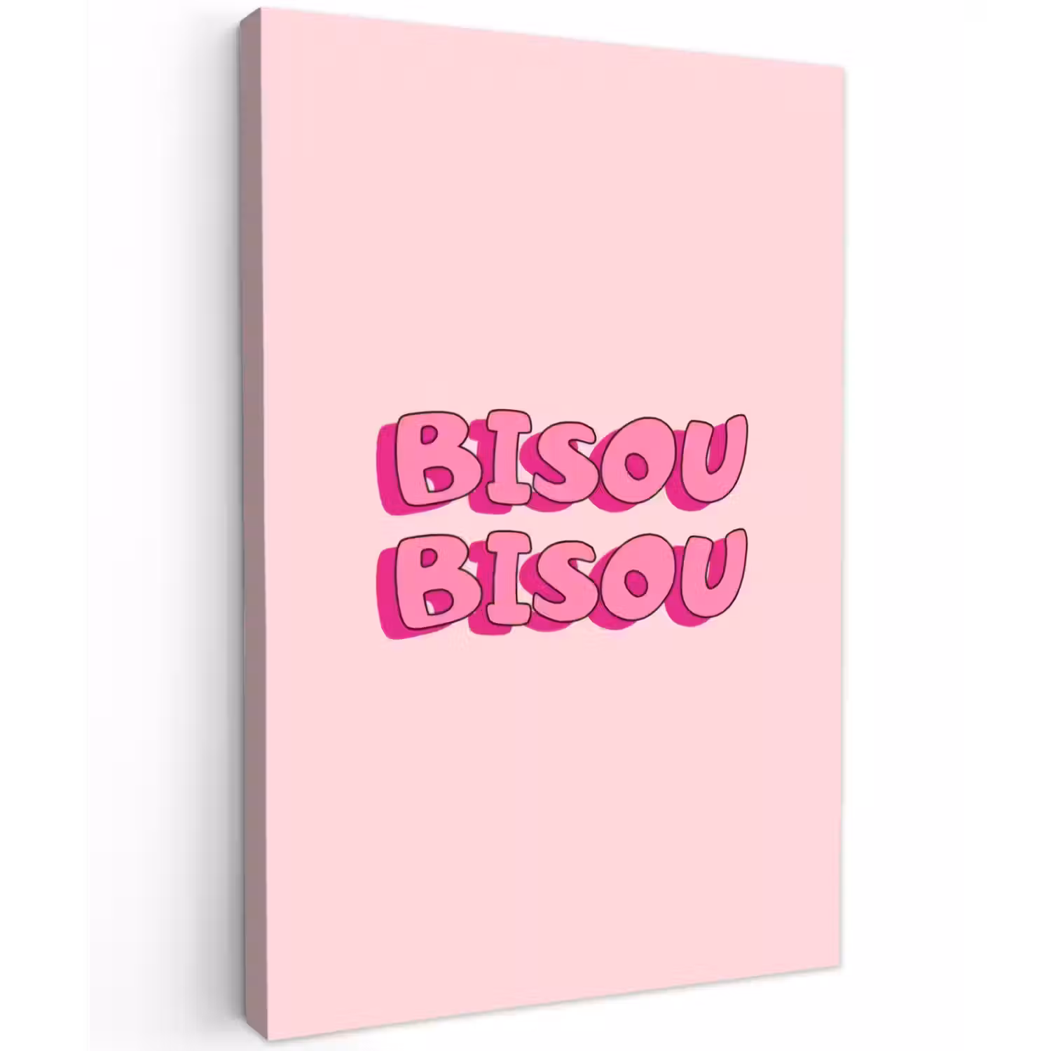 Bisou - Roze - Schaduw Tuinposter op houten frame 2 cm dik klein -3d