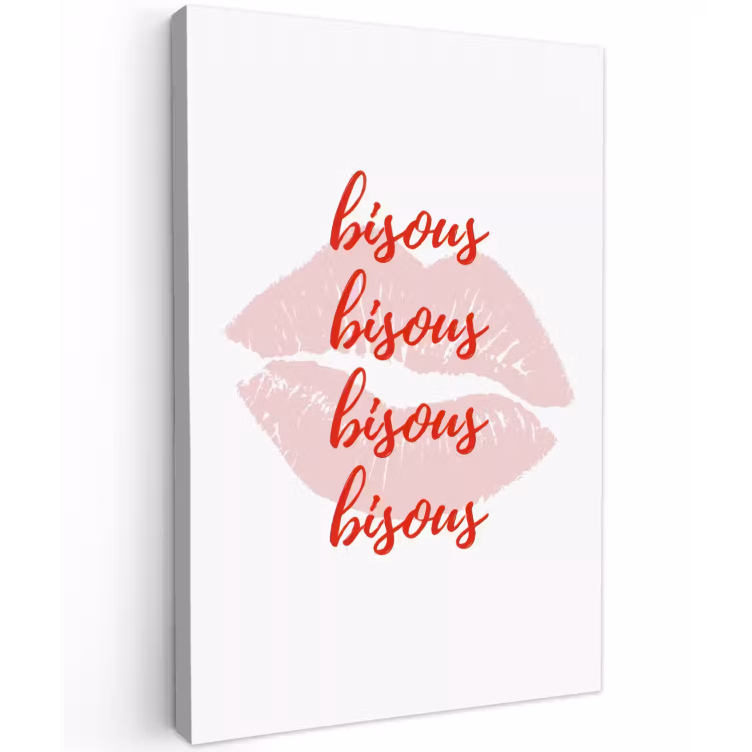 Bisous - Lip - Wit - Rood Tuinposter op houten frame 2 cm dik klein -3d
