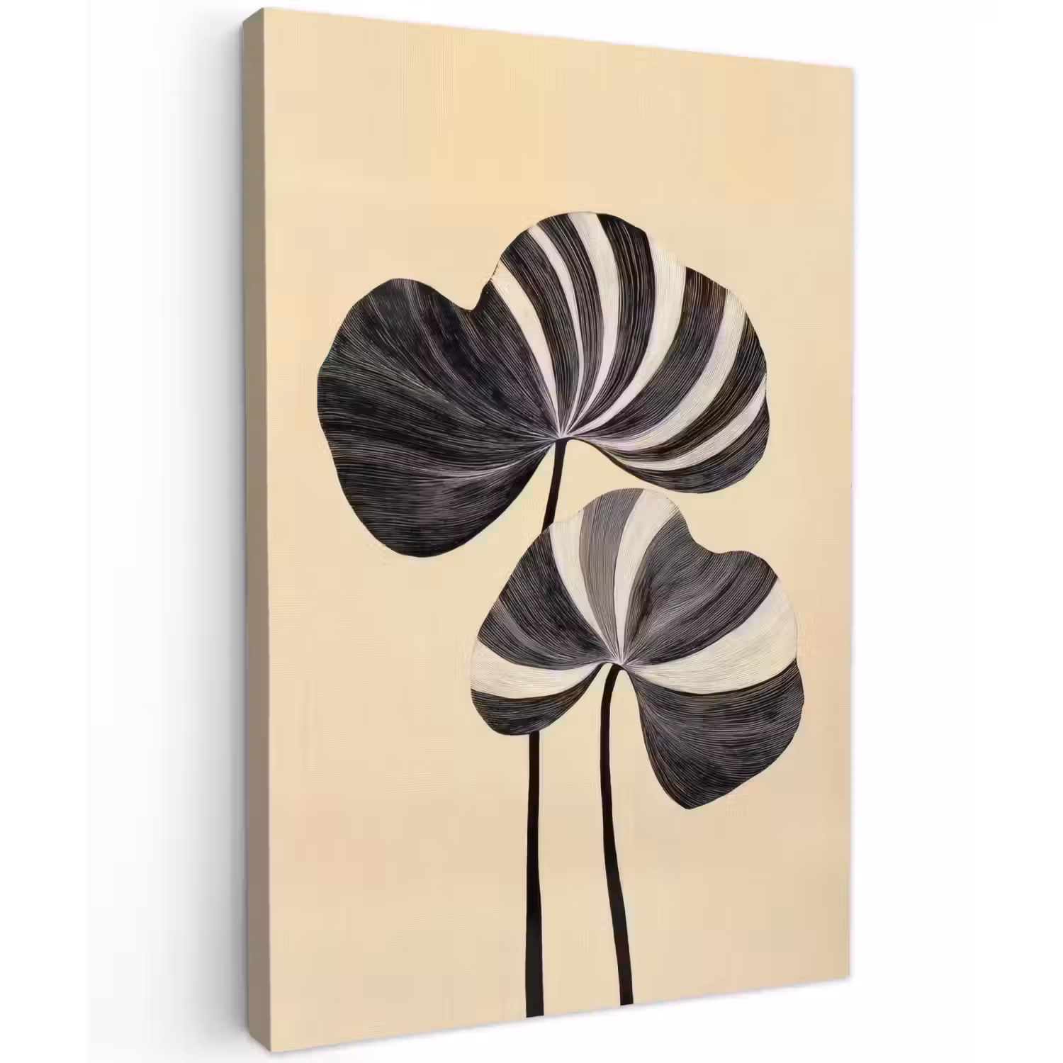 Zwart - Bladeren - Strepen - Minimalistisch Tuinposter op houten frame 2 cm dik klein -3d