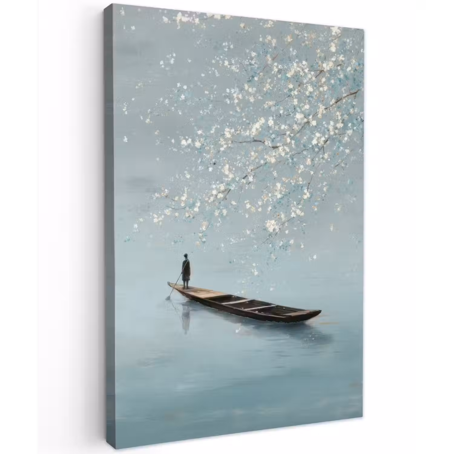 Bloesems - Minimalistisch - Wateroppervlak - Boot Tuinposter op houten frame 2 cm dik klein -3d