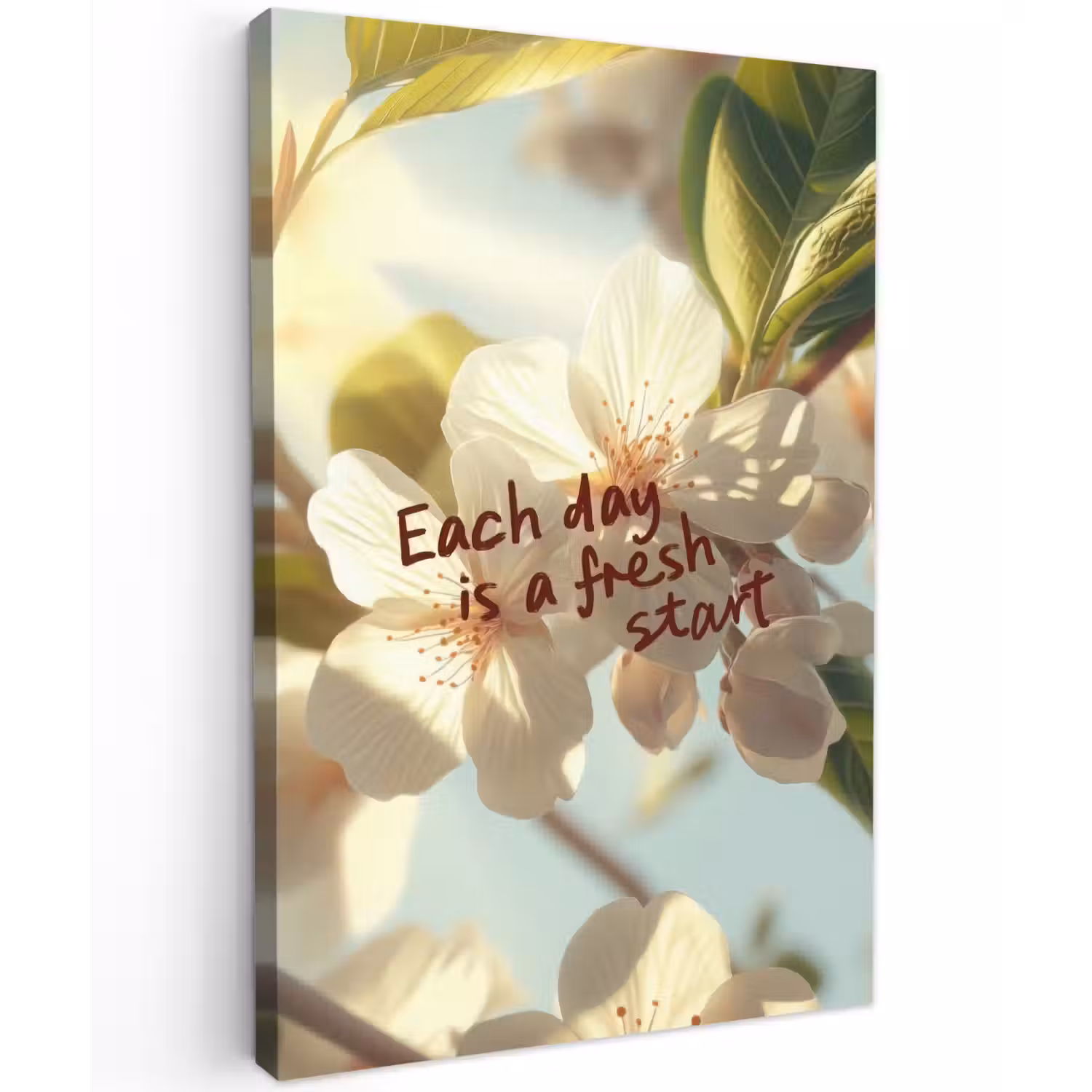 Bloesems - Zonlicht - Quote - Wit Tuinposter op houten frame 2 cm dik klein -3d