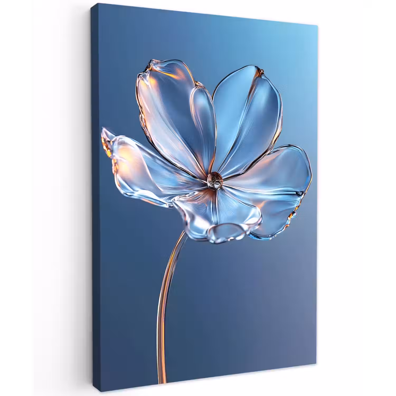 Blauw - Bloem - Glazen - Sierlijk Tuinposter op houten frame 2 cm dik klein -3d