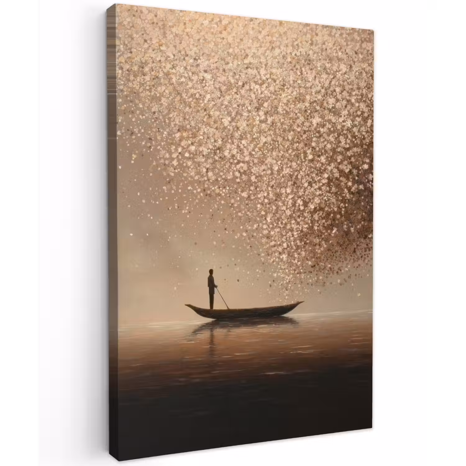 Bootje - Blaadjes - Goud - Water Tuinposter op houten frame 2 cm dik klein -3d