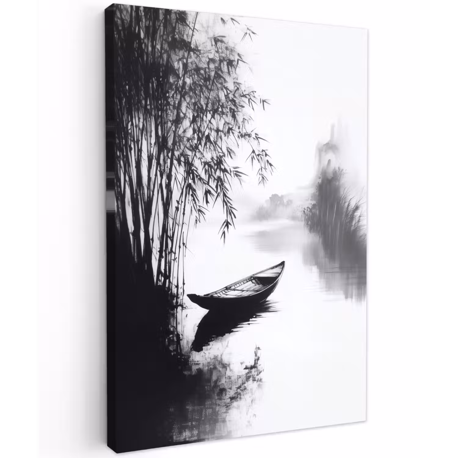 Boot - Rivier - Bamboe - Wit Tuinposter op houten frame 2 cm dik klein -3d