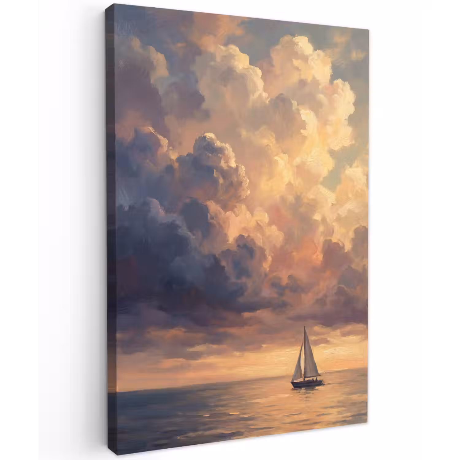 Boot - Zonsondergang - Zee - Natuur - Goud Tuinposter op houten frame 2 cm dik klein -3d