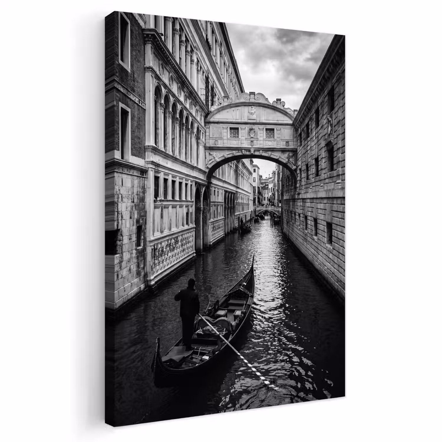 Boot - Waterweg - Stad - Zwart-wit - Architectuur Tuinposter op houten frame 2 cm dik klein -3d