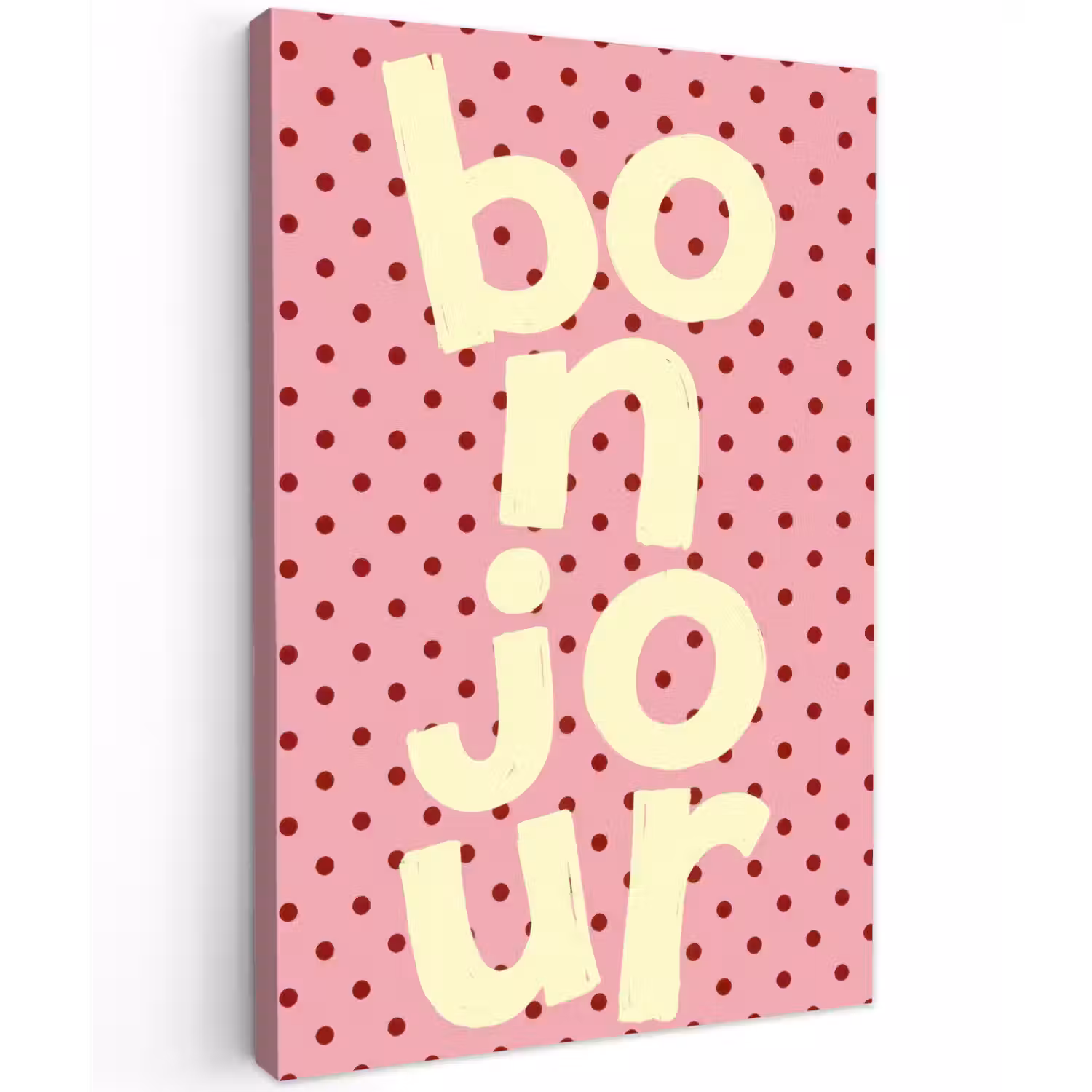 Bonjour - Stippen - Roze- Geel Tuinposter op houten frame 2 cm dik klein -3d
