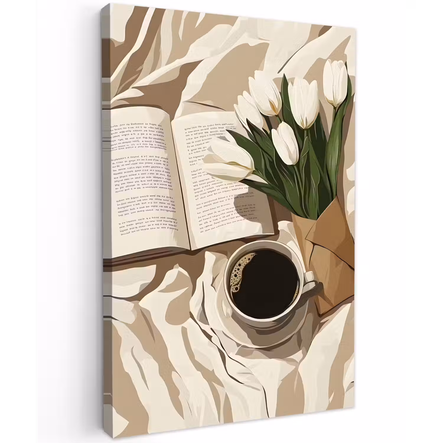 Boek - Illustratie - Tulpen - Koffie Tuinposter op houten frame 2 cm dik klein -3d