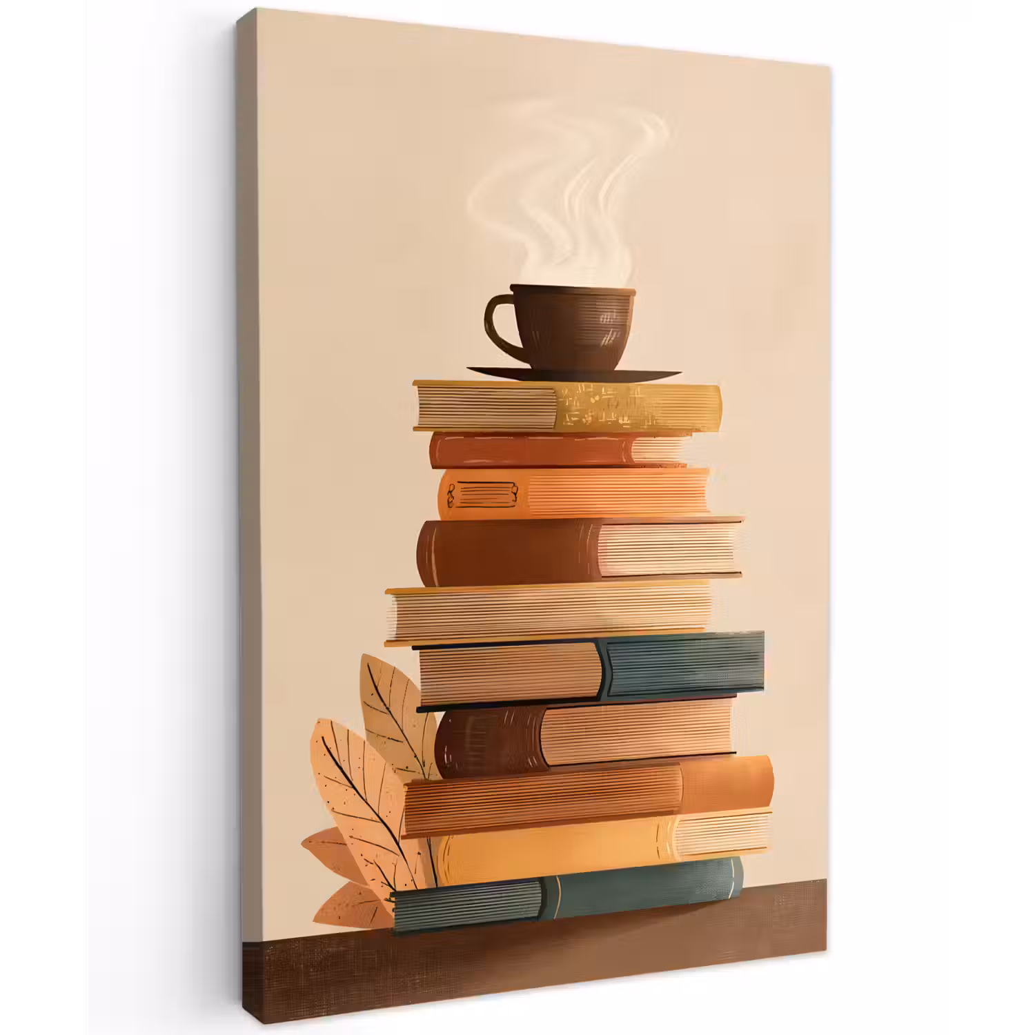Boeken - Toren - Koffie - Beige Tuinposter op houten frame 2 cm dik klein -3d