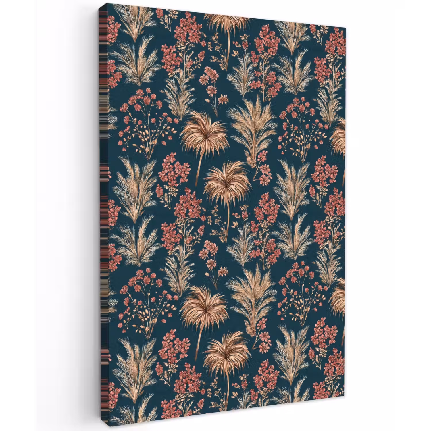 Botanisch - Patroon - Blauw Tuinposter op houten frame 2 cm dik klein 841 -3d