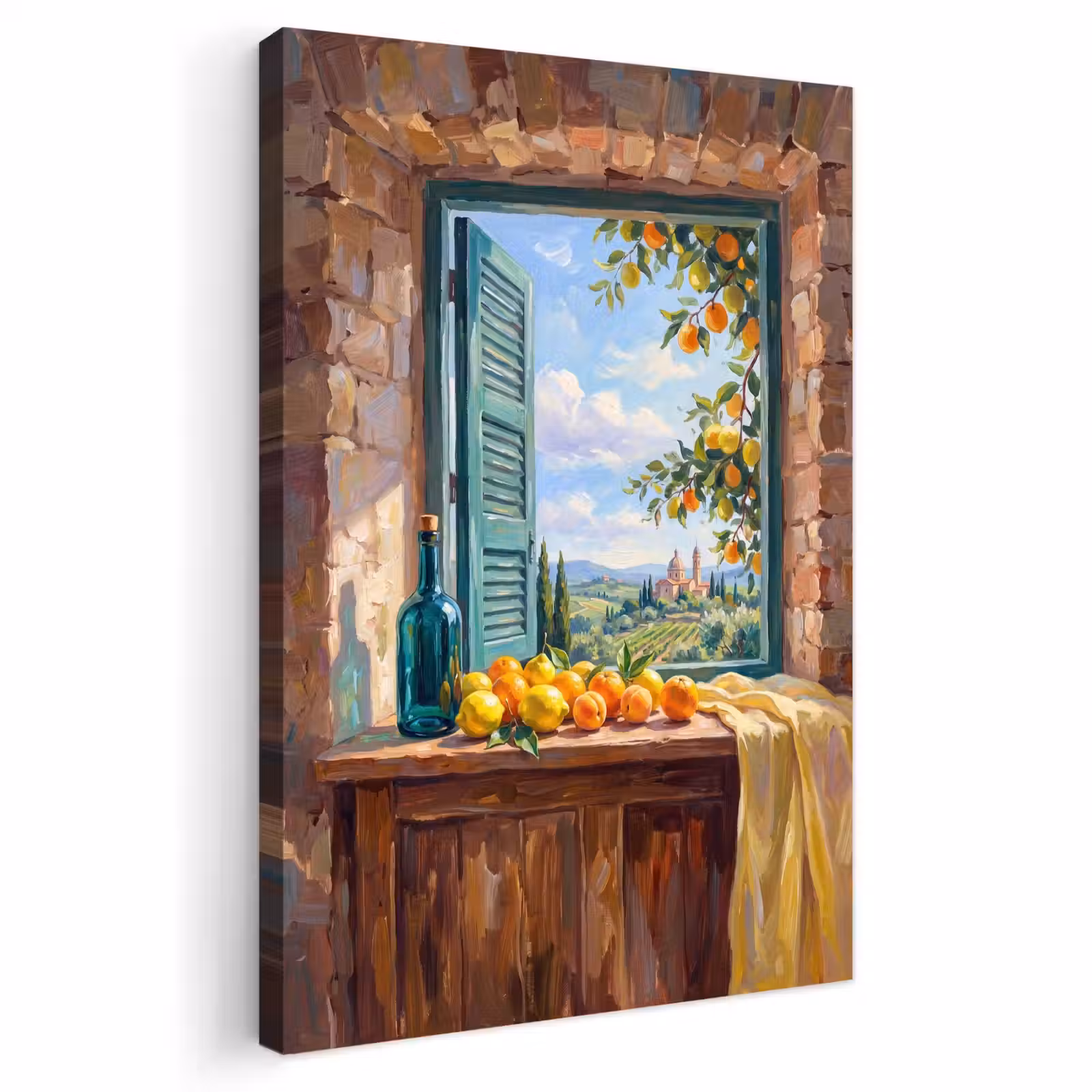 Outdoor Canvas Print - Bottle - Fruit - Still Life - Fles - Fruit - Stilleven Tuinposter op houten frame 2 cm dik klein