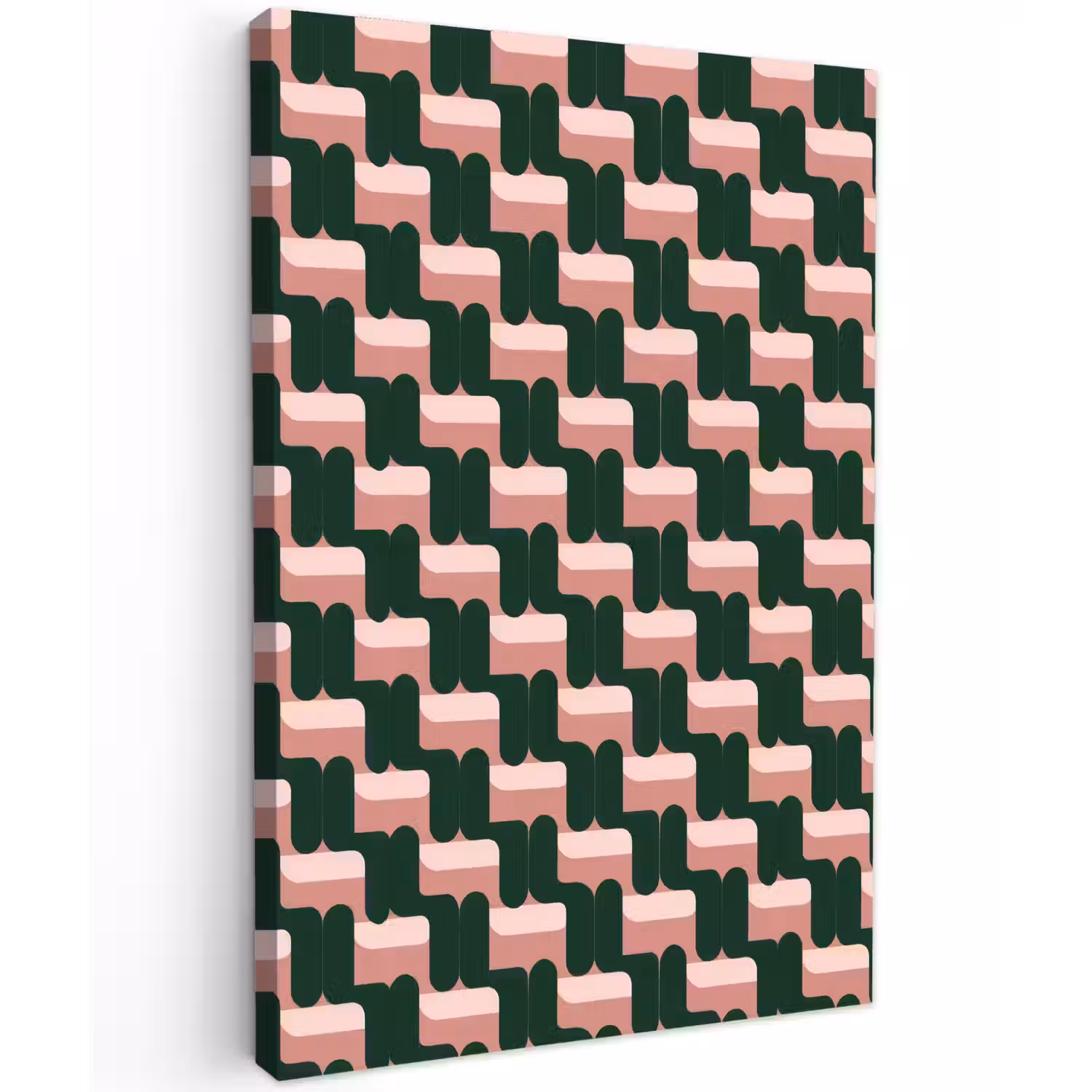 Vlechtpatroon - Groen - Roze - Geometrisch Tuinposter op houten frame 2 cm dik klein 841 -3d
