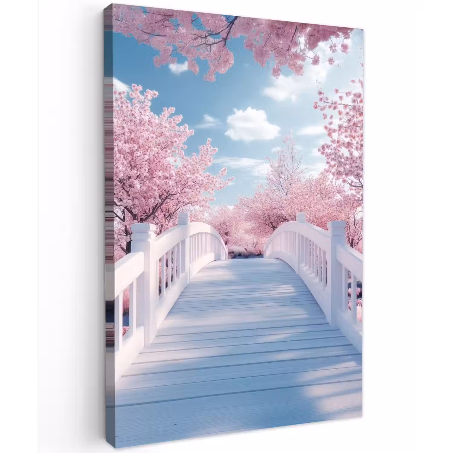 Brug - Kersenbomen - Wit Tuinposter op houten frame 2 cm dik klein -3d
