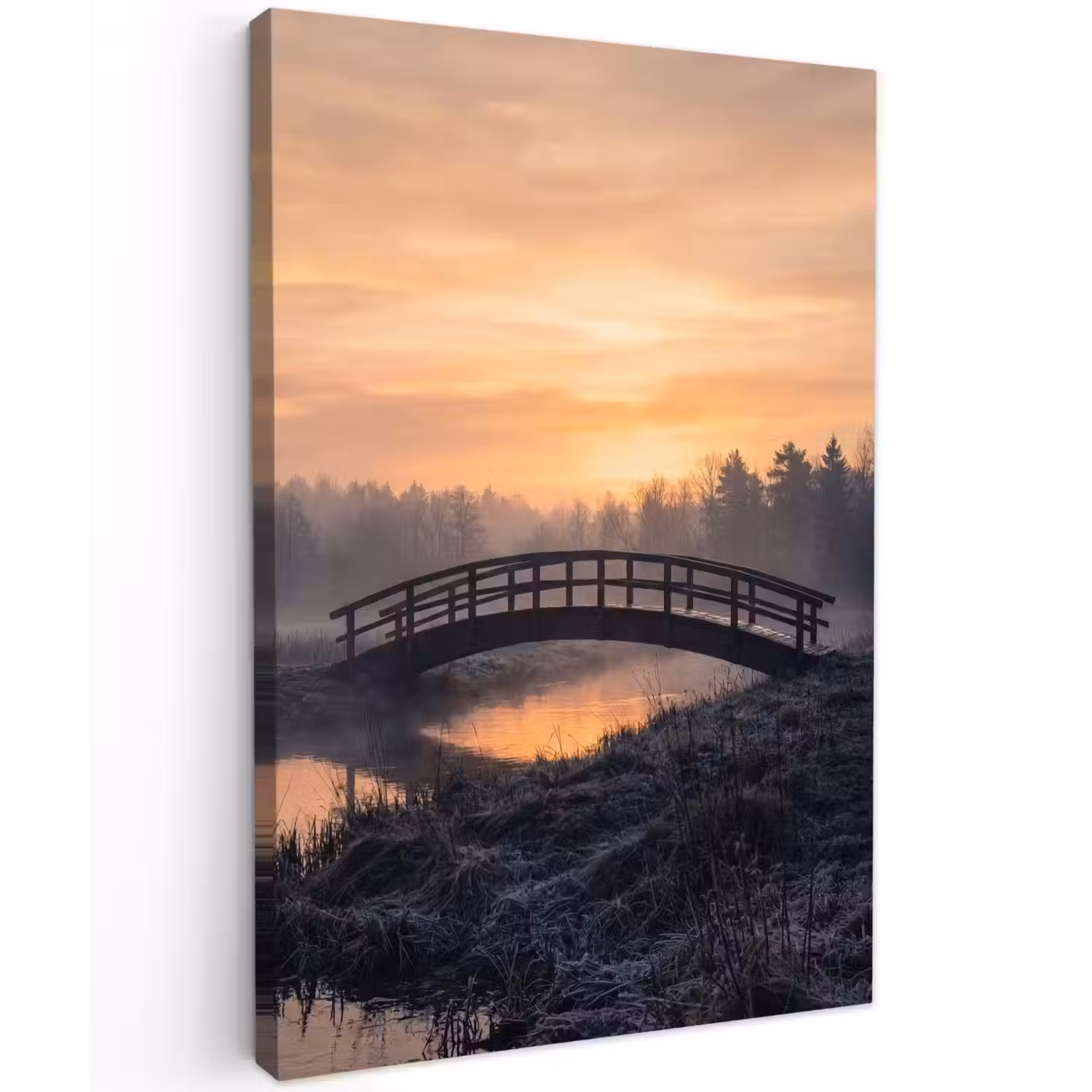 Brug - Mist - Bomen - Water Tuinposter op houten frame 2 cm dik klein -3d
